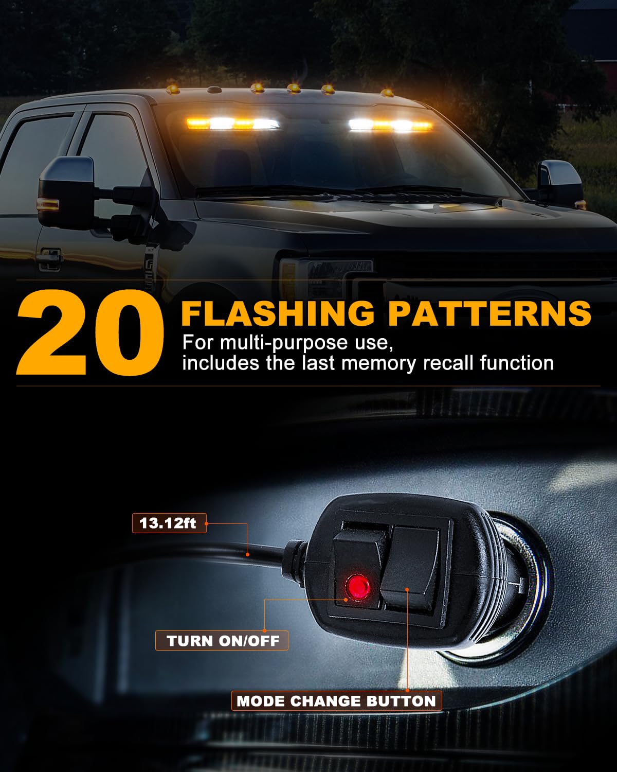 Hlauto 6Z4J Emergency Dash Strobe Lights: 2X16.8 Inch Amber White Safety Lights, 48 Led Flashing Warning Hazard Interior Windshi