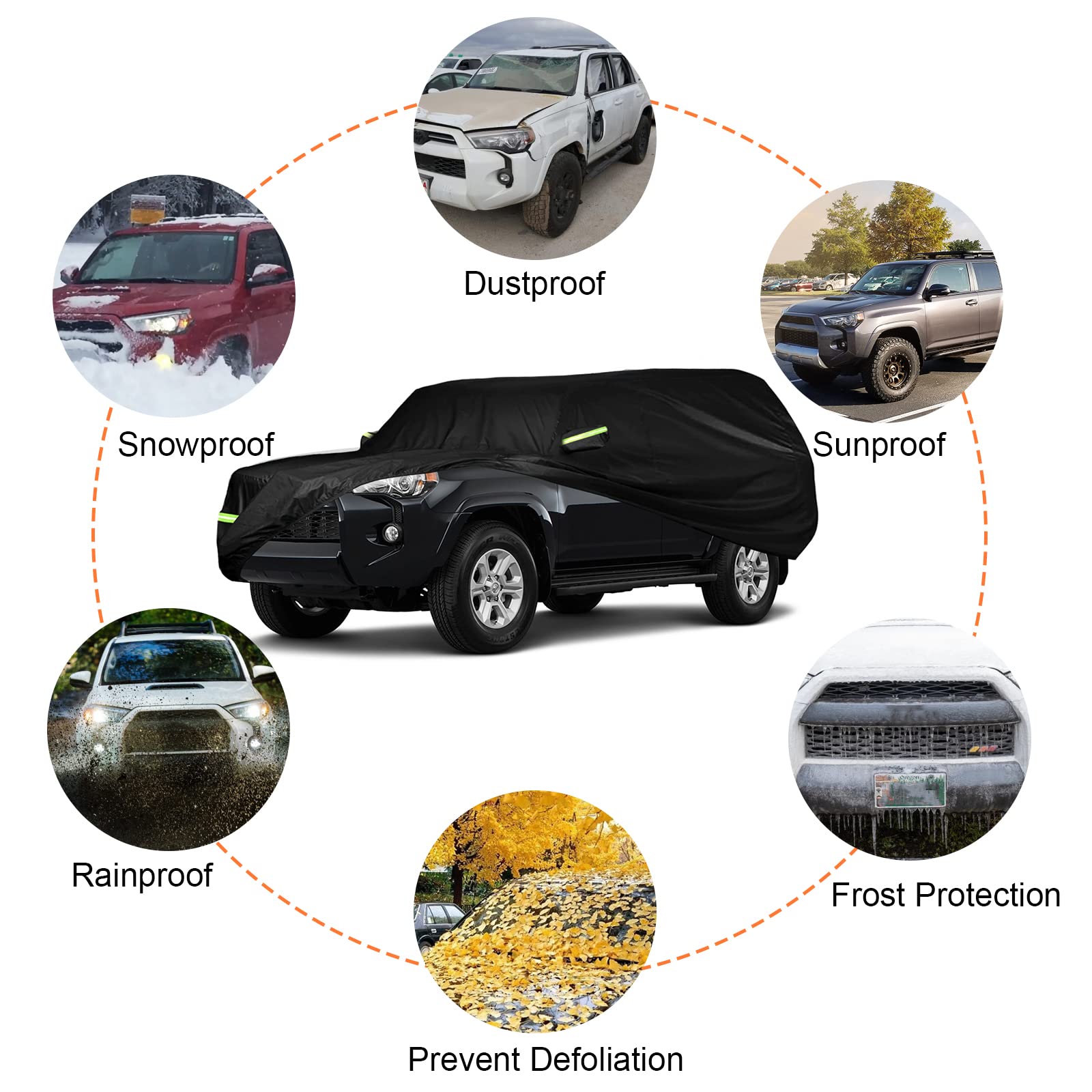 Waterproof Car Cover Compatible with Toyota 4Runner 2002-2020 2021 2022 2023, 210T Car Covers with Zipper Door Reflective Strips