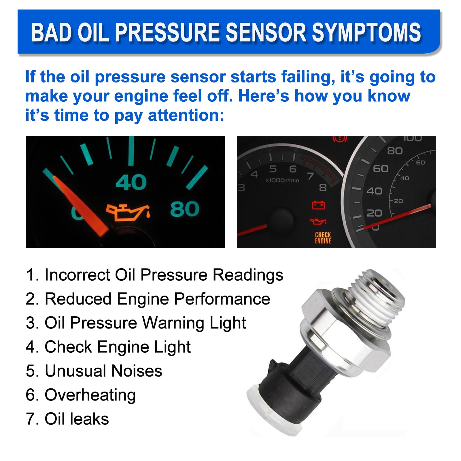 Engine Oil Pressure Sensor Switch Replaces D1846A Compatible With Chevy Silverado Suburban Tahoe Gmc Yukon Impala Pontiac G8 126