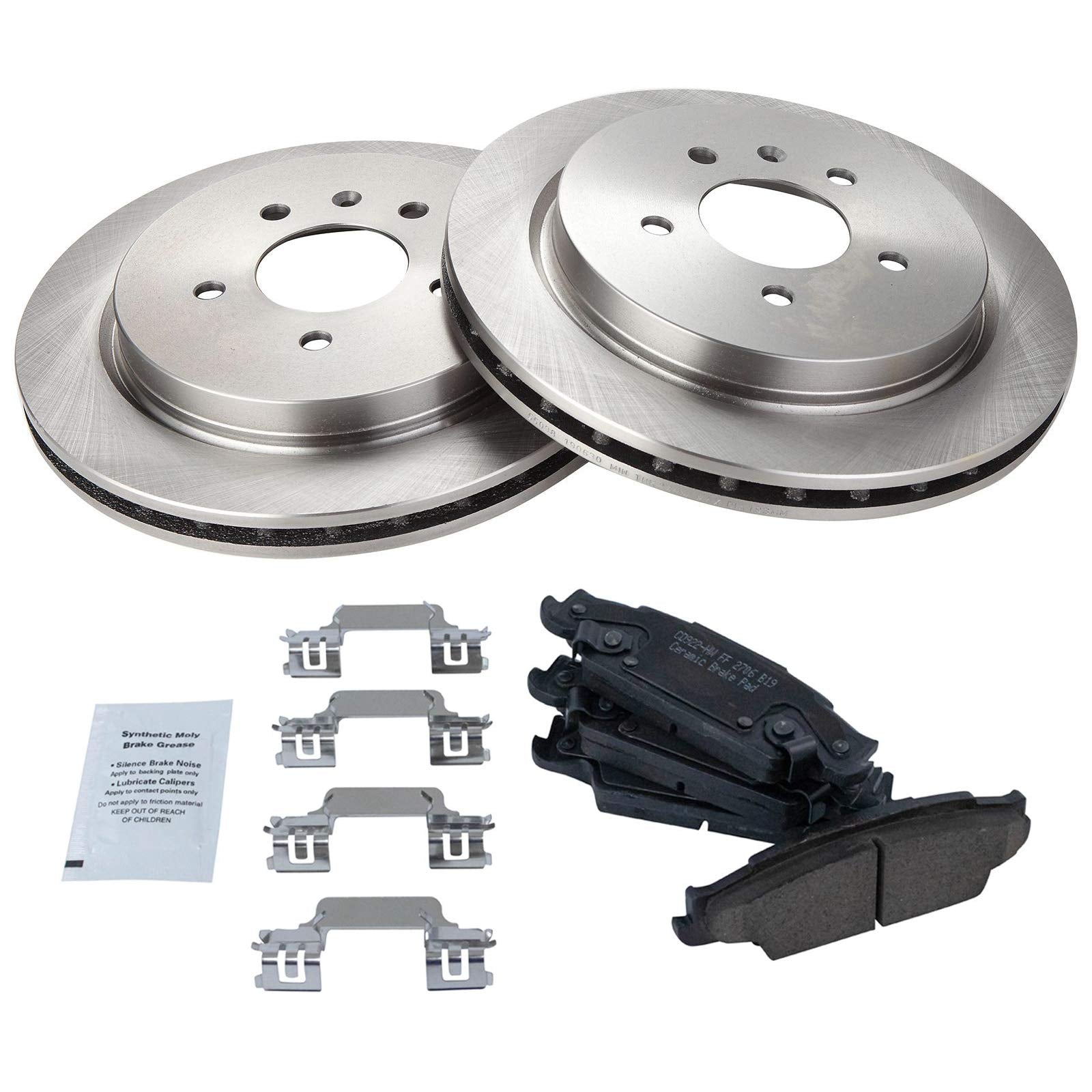 TRQ Rear Brake Pad & Rotor Kit Brake Pads Brake Rotor Ceramic Compatible with 2003-2007 Cadillac CTS 2005-2011 STS