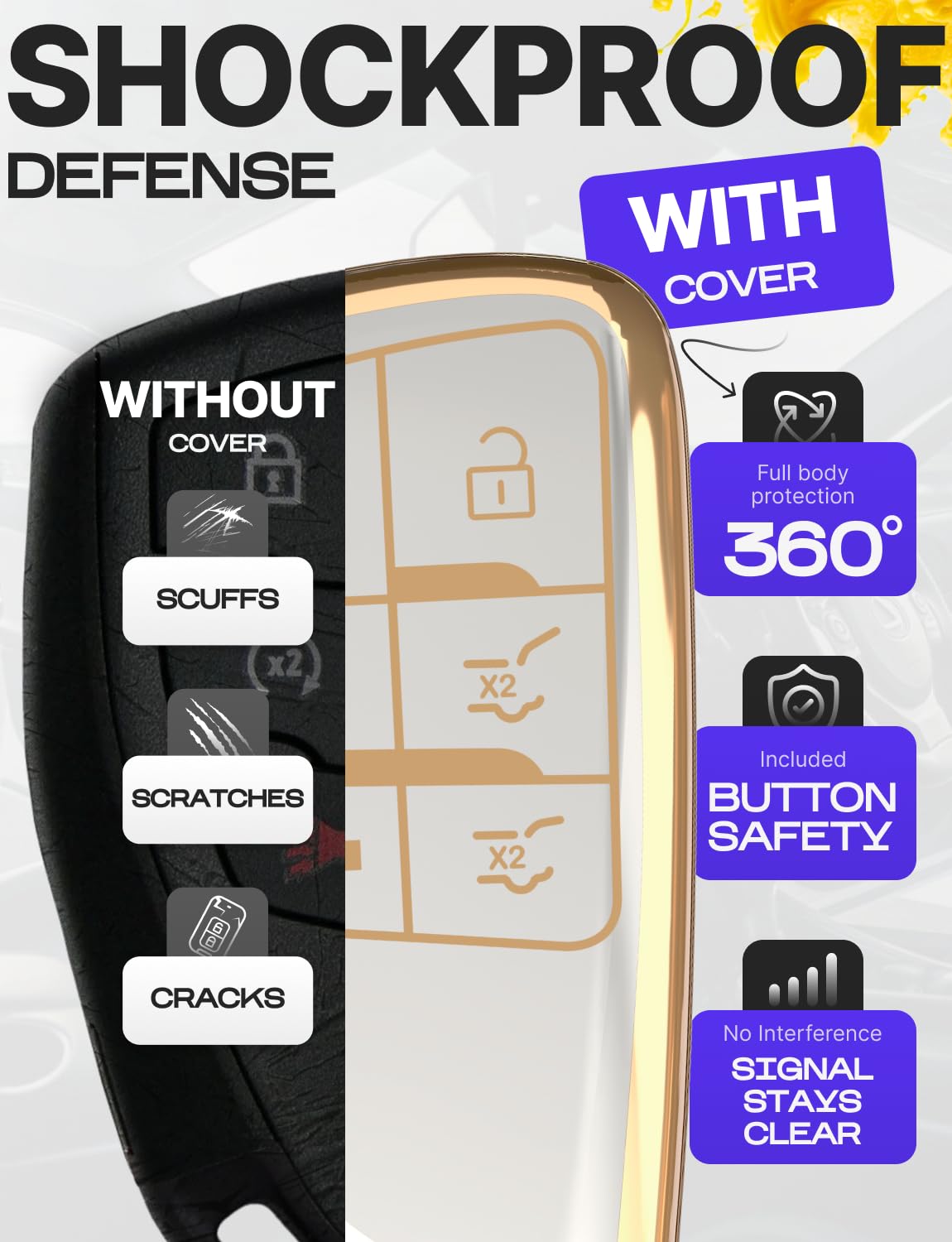 For Gmc Yukon Key Fob Cover And Leather Keychain - Full Cover Key Case For Chevy Suburban, Tahoe For Buick Avenir, Envision - 20