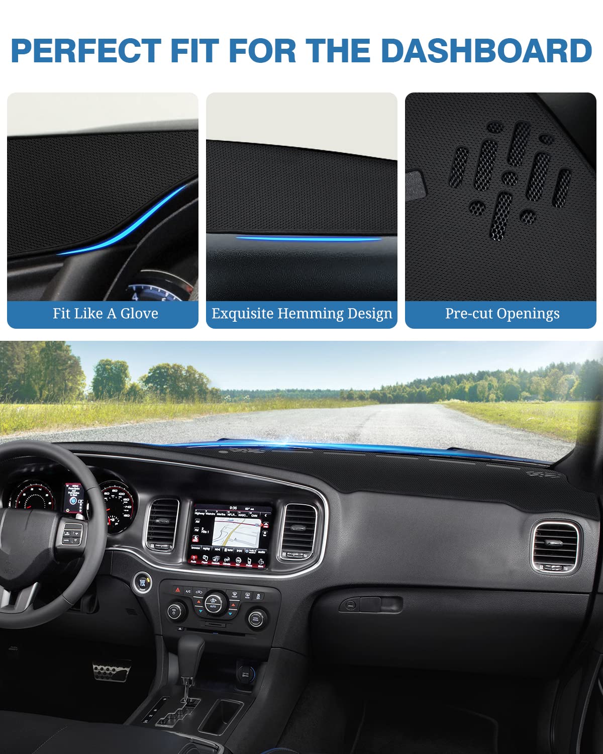 Fiilines Dash Cover For Dodge Charger 2011-2023, Dashboard Cover Mat For Charger Accessories Sunshade Nonslip Mesh Protector No