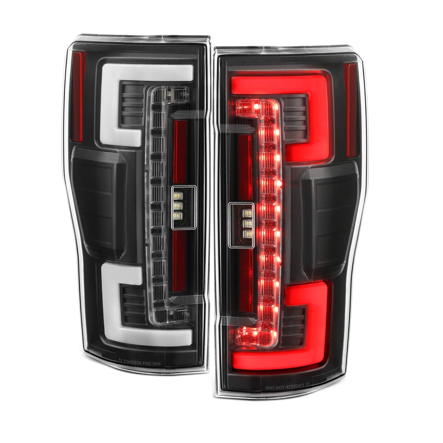 Akkon - Fits 17-19 Ford F250 F350 F450 Super Duty Led Stripe Tube Bar [Blind Spot Monitor] Black Tail Lights Left+Right Pair