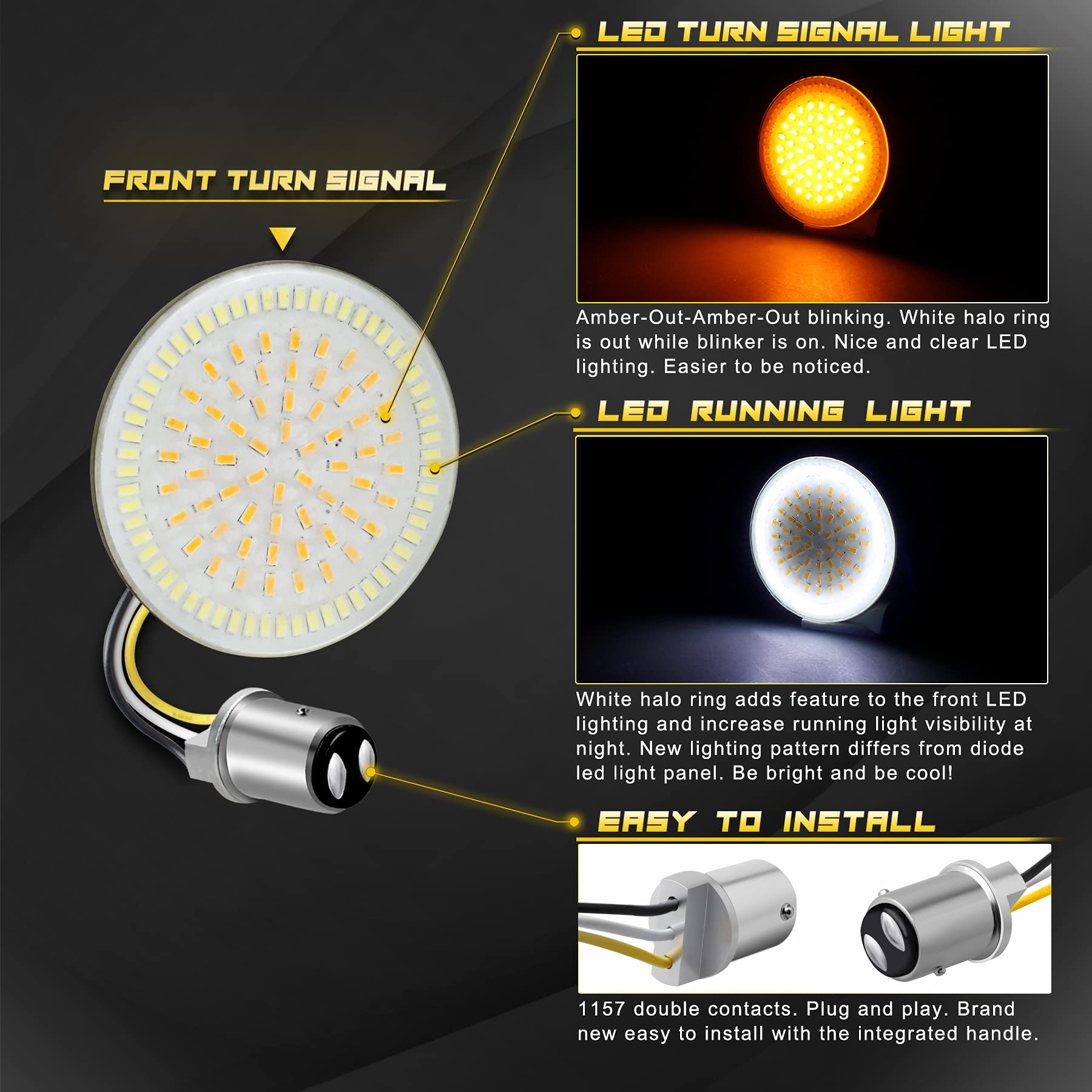 Nthreeauto 1157 Led Turn Signals 2Inch Bullet Front Rear Turn Signal Light Smoked Lens Covers Kit Smd Bulbs Compatible With Harl