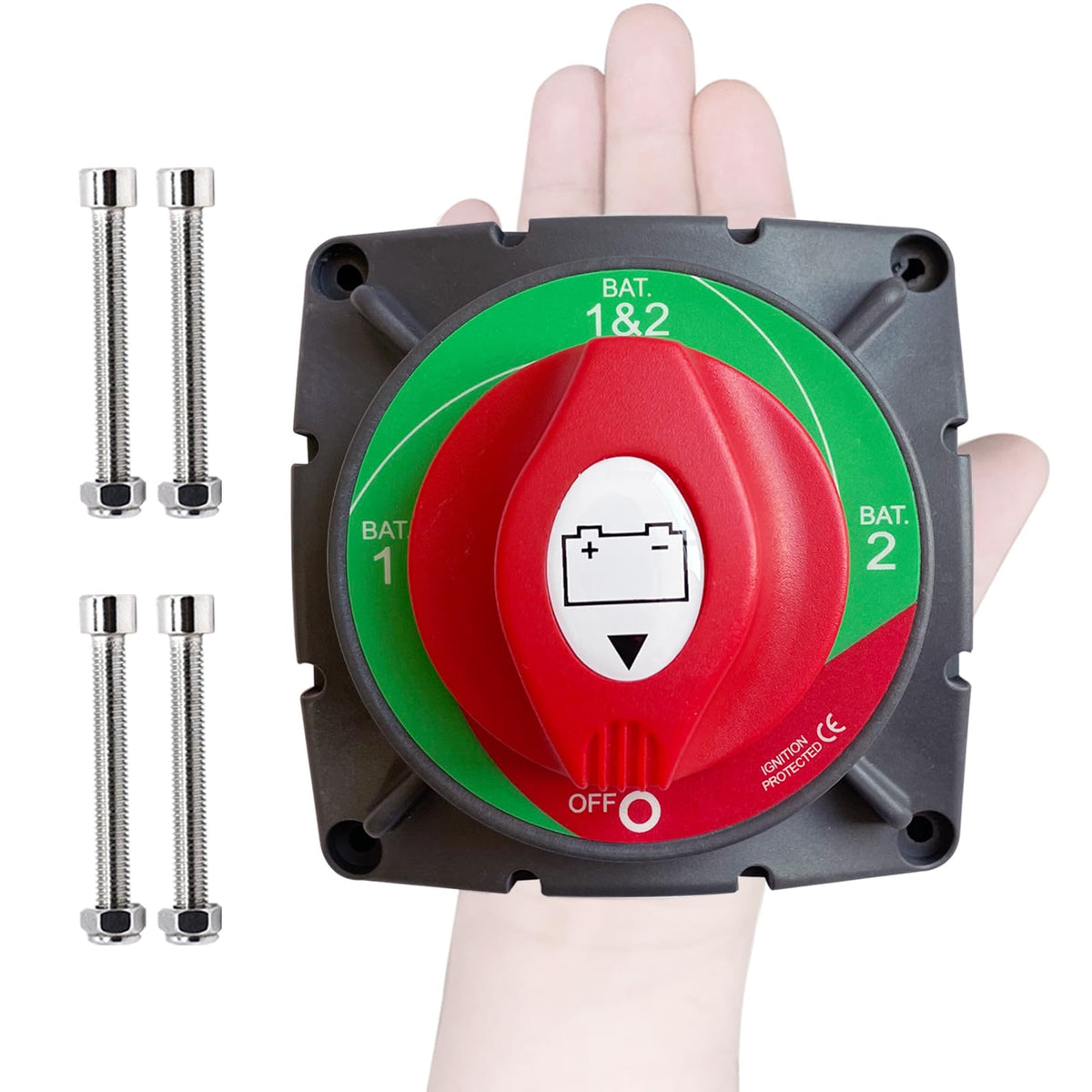 Ampper High Current 1-2-Both-Off Battery Switch, 12-48 V Battery Master Cut Disconnect Switch Isolator For Marine Boat, Ship, Ya
