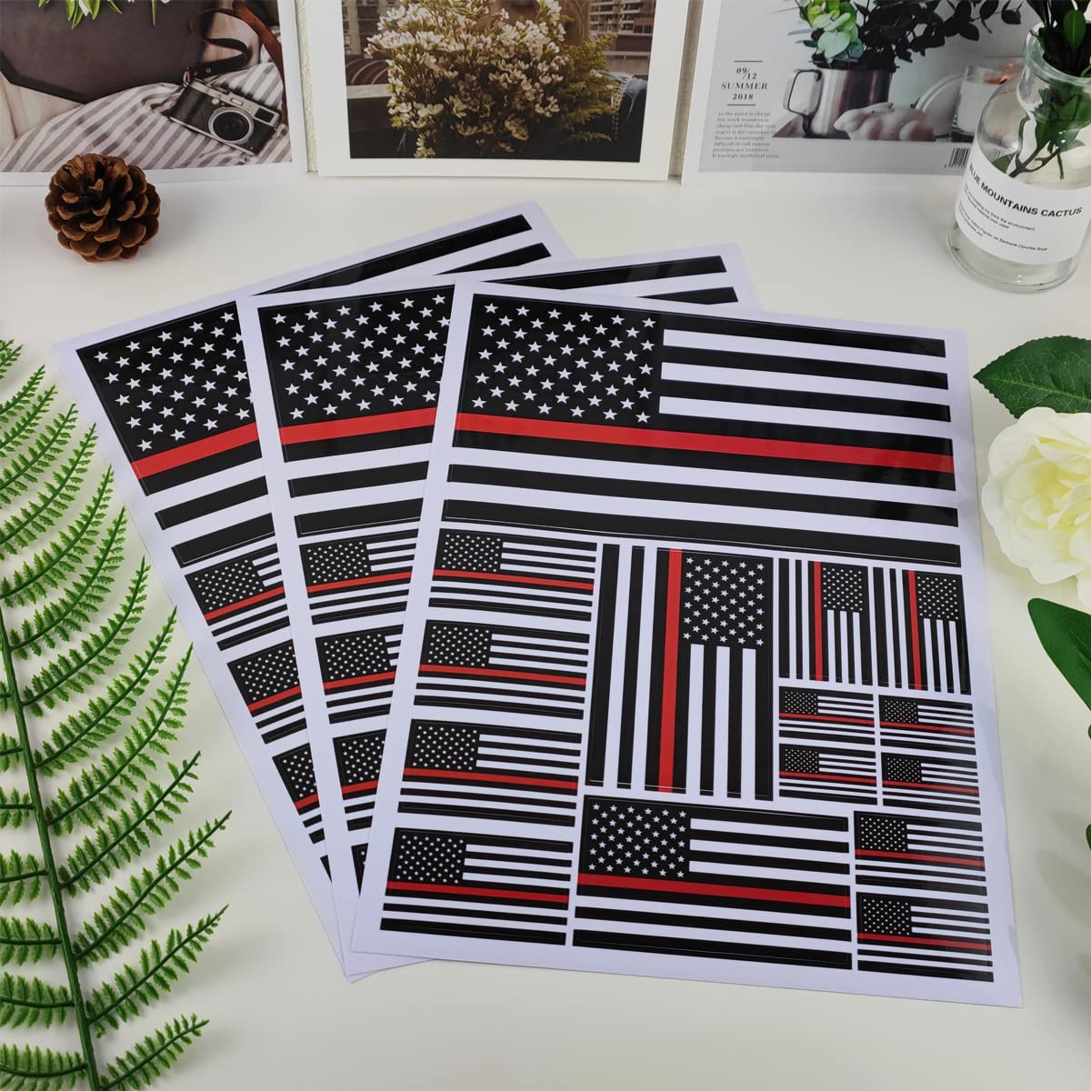 QQSD Thin Red Line American Firefighter Flag Sticker Decal in Multiple Sizes - Honoring Law Enforcement Officers Stickers, 3 Pac