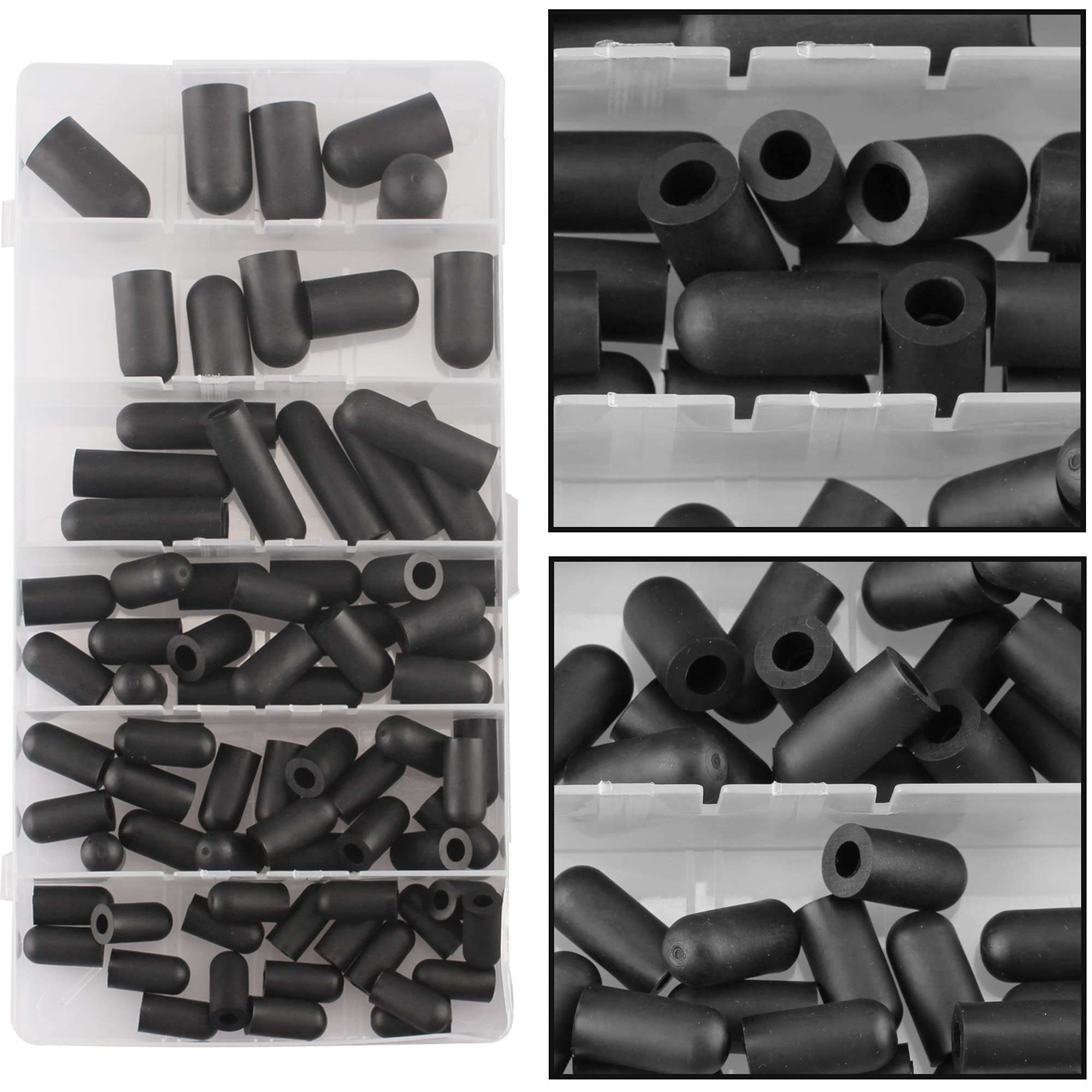 80PCS Vacuum Hose Caps, Connector Assortment 6 Sizes Black Rubber Cap, Automotive Topomatic Replacement Parts for Carburetor Vac