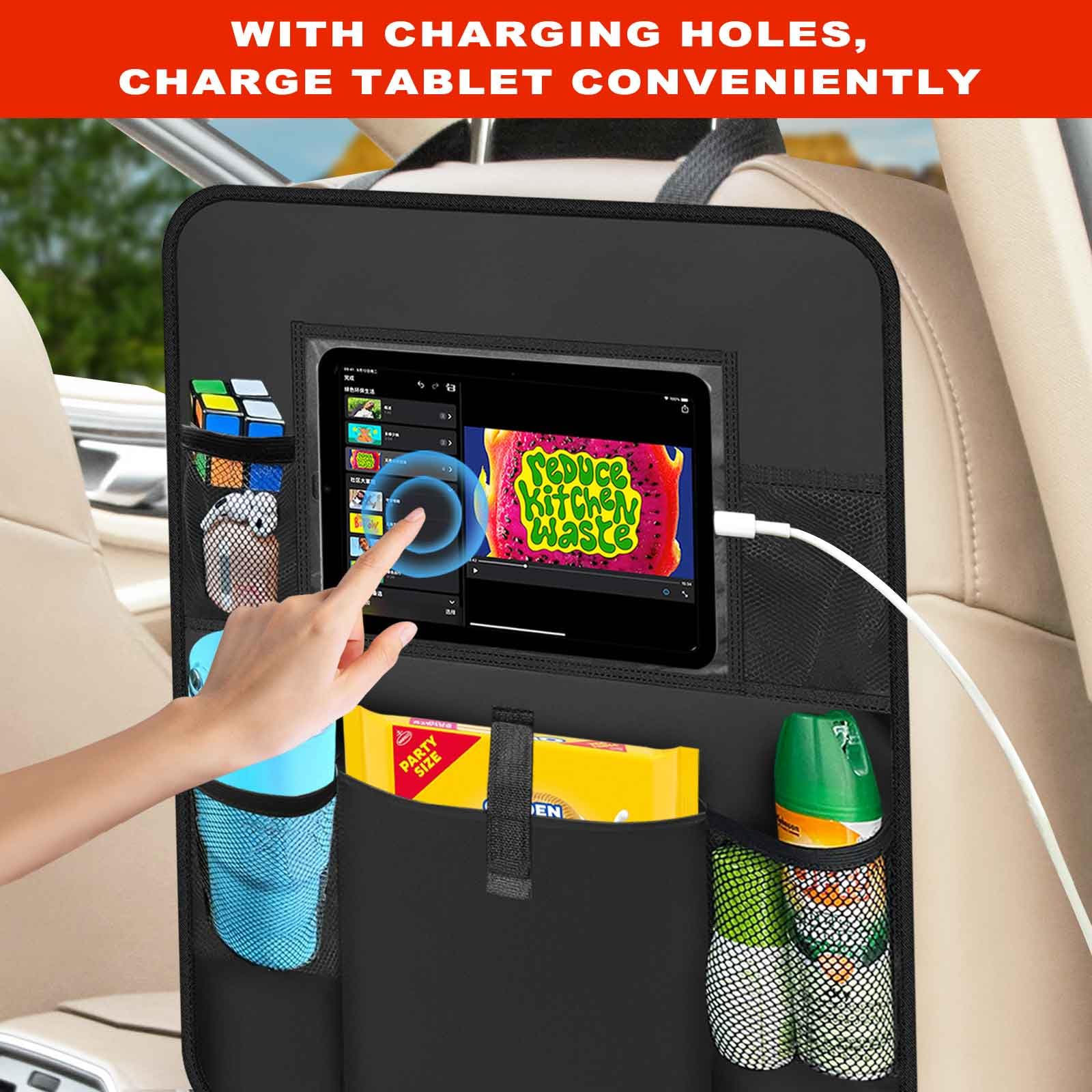 Axelect Car Backseat Organizer 2 Pack, Car Seat Back Protectors With Clear 10 Tablet Holder + 5 Storage Pockets