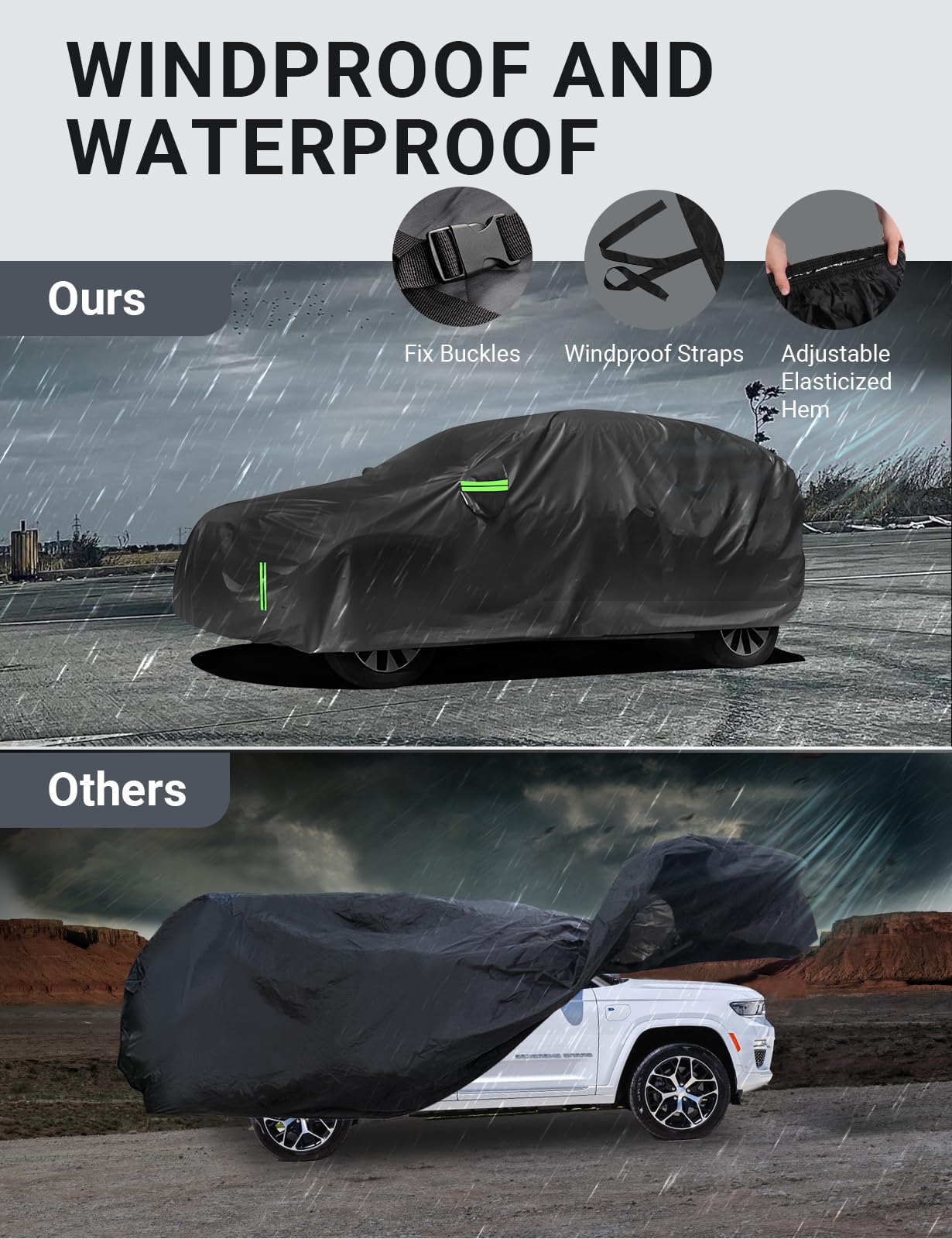 Proadsy 2024 Upgrade Car Cover Compatible With Jeep Grand Cherokee 2011-2024 Windproof All Weather Waterproof Sun Rain Uv Dust Snow Protection Outdoor Covers