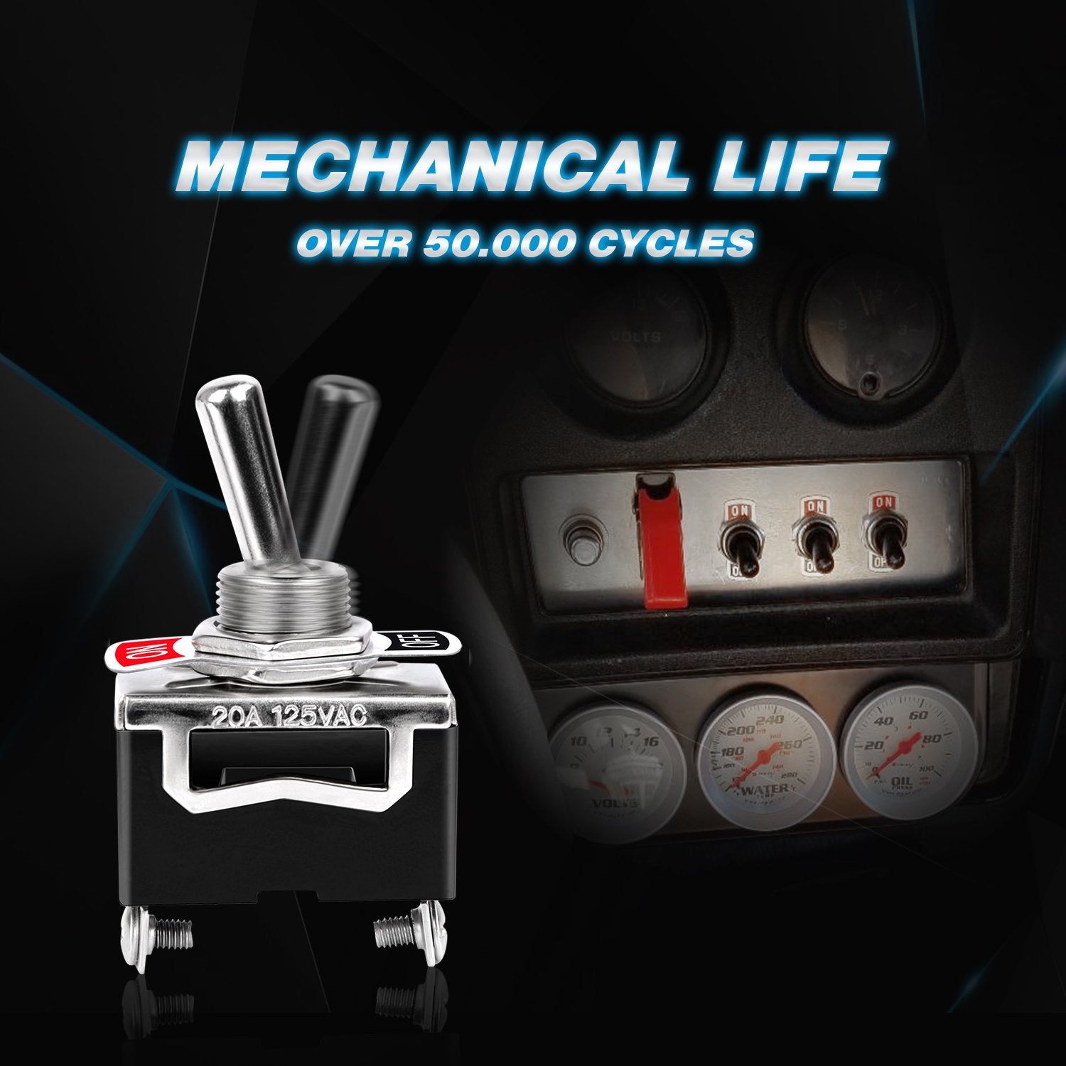 Nilight 90012E Heavy Duty Rocker Toggle 15A 250V 20A 125V SPST 2Pin ON/Off Switch Metal Bat Waterproof Boot Cap Cover-5 Pack, 2