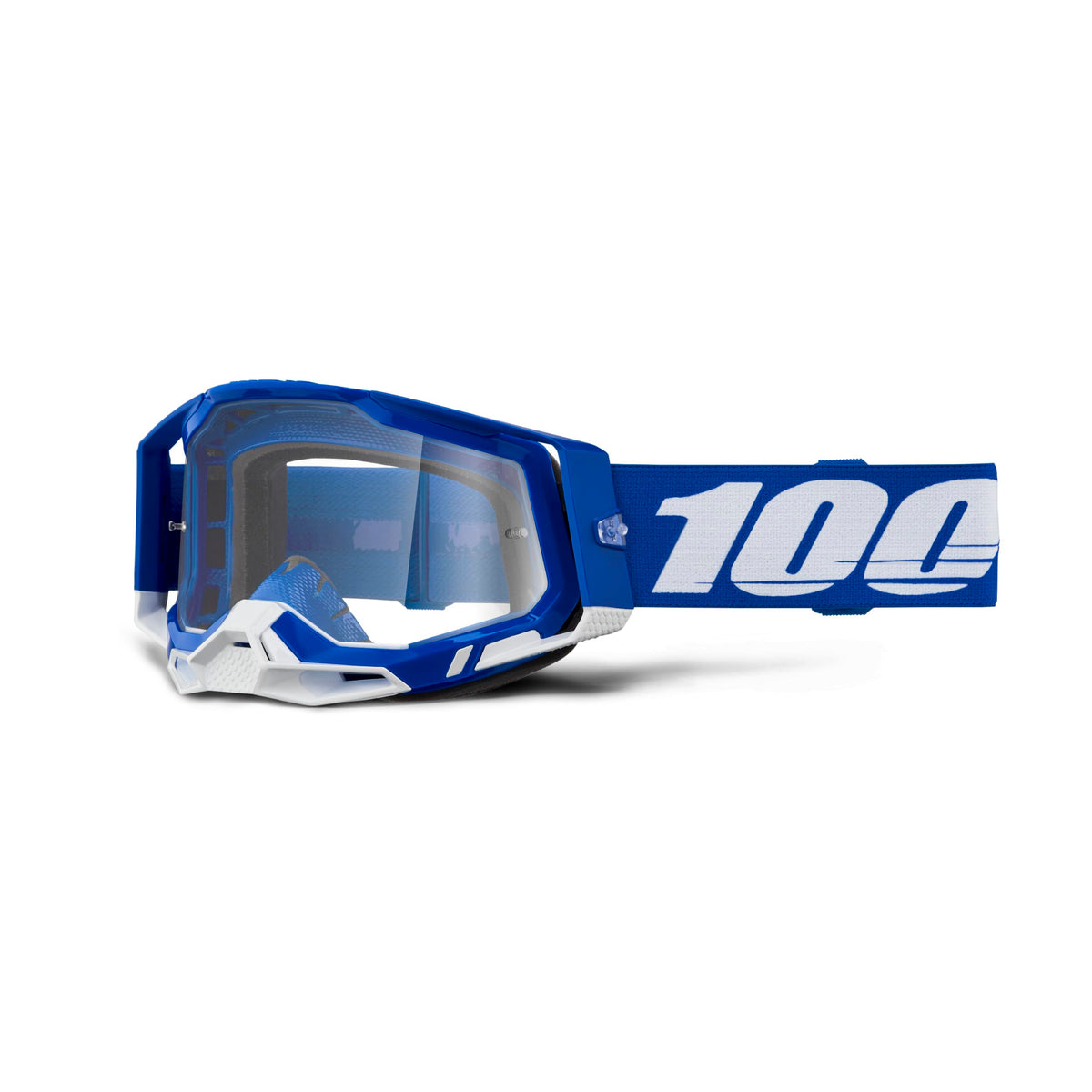 100% Racecraft 2 Goggles - Mountain Bike & Motocross Goggles - Eyewear For Motocross & Mountain Biking - Blue, Clear Lens