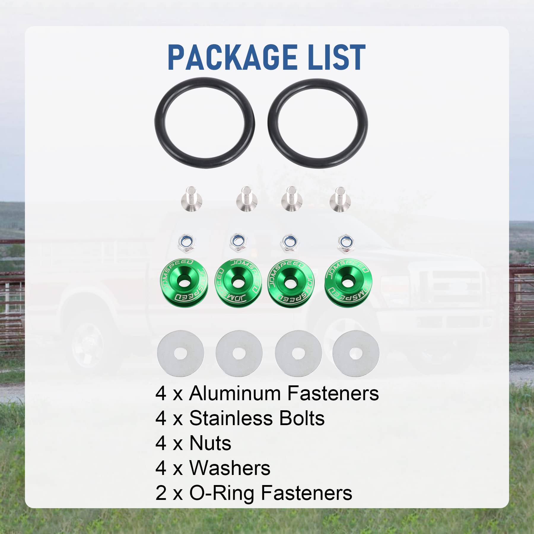 JDMSPEED Green Universal CNC Billet Bumper Trunk Quick Release Fastener Kit