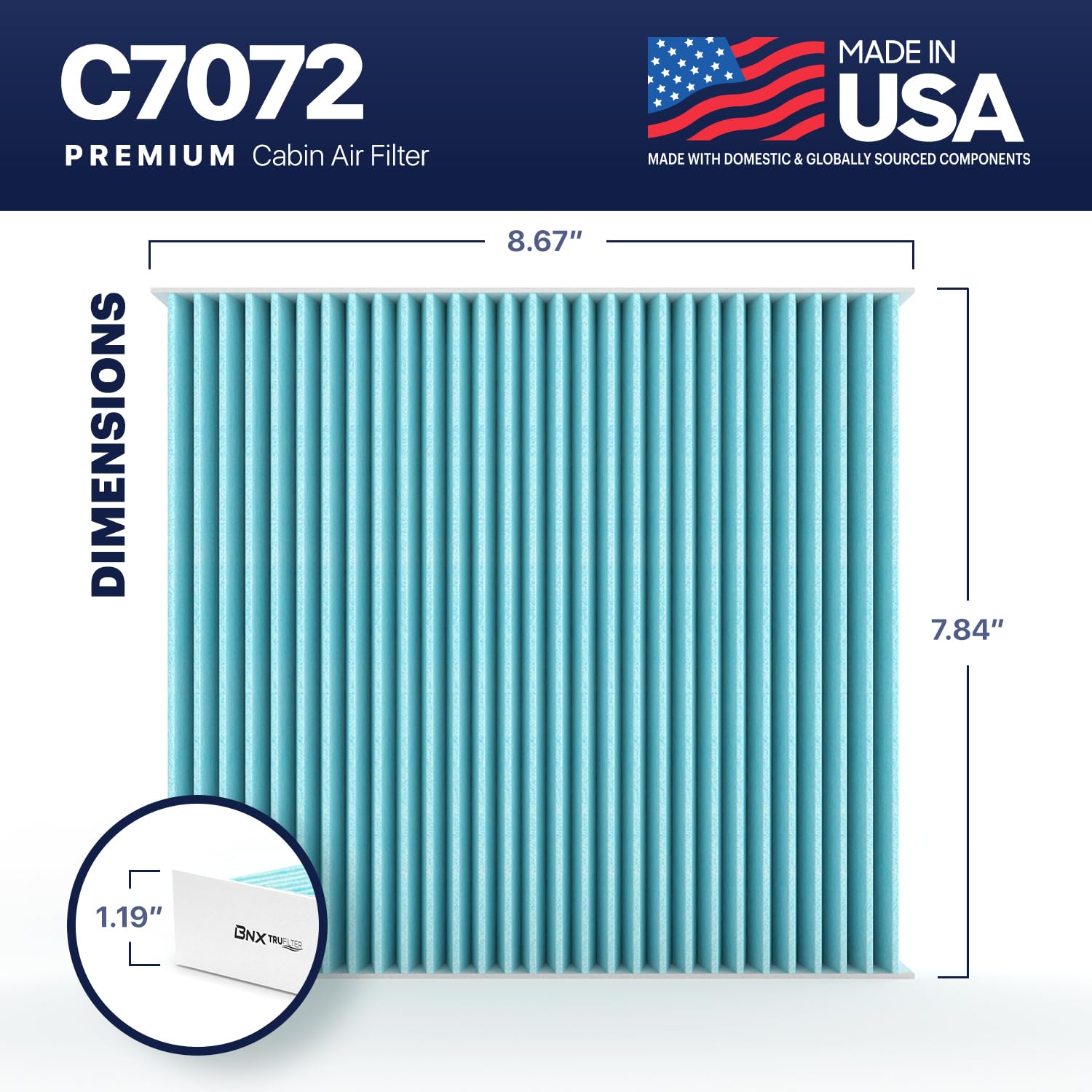 Bnx Trufilter C7072 Cabin Air Filter, Hepa 99.97%, Made In Usa, Compatible With Honda Cr-V (1997-2001) And Honda Insight (2000-2