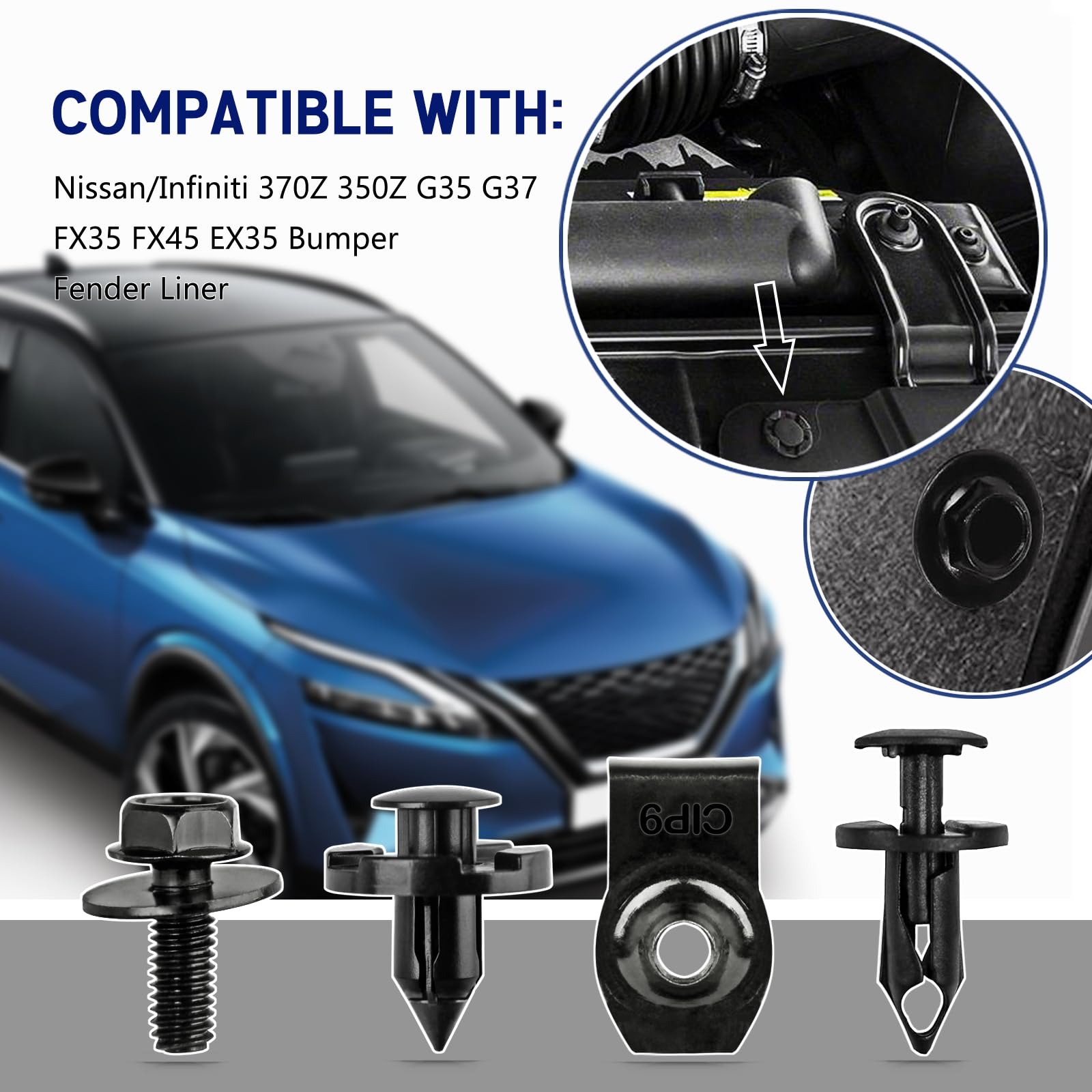 Unigt 60Pcs Engine Under Cover Splash Shield Guard Body Bolts Compatible With Nissan/Infiniti 370Z 350Z G35 G37 Fx35 Fx45 Ex35 B