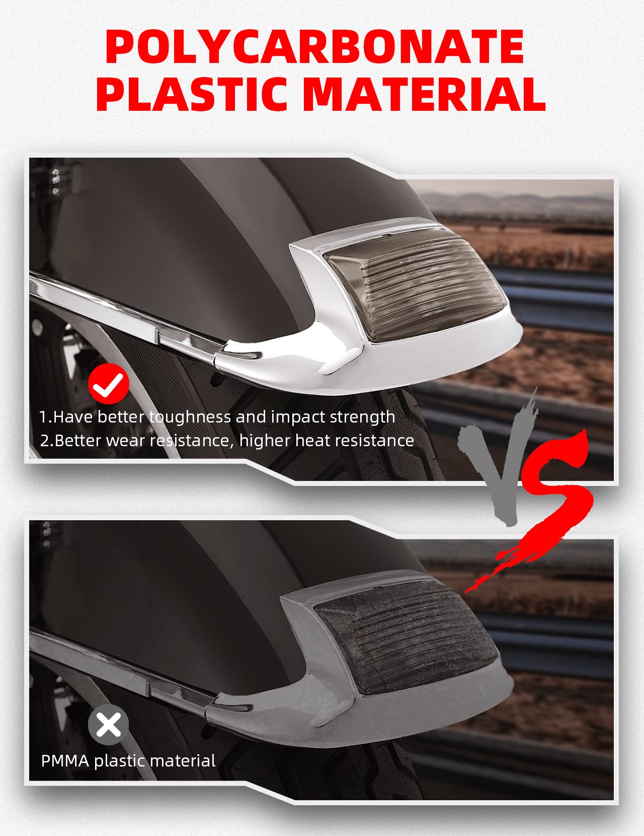 Amazicha Smoked Front Rear LED Fender Tips Lights Mud Guards Covers Lens Compatible for Harley Davidson Electra Glide Road King