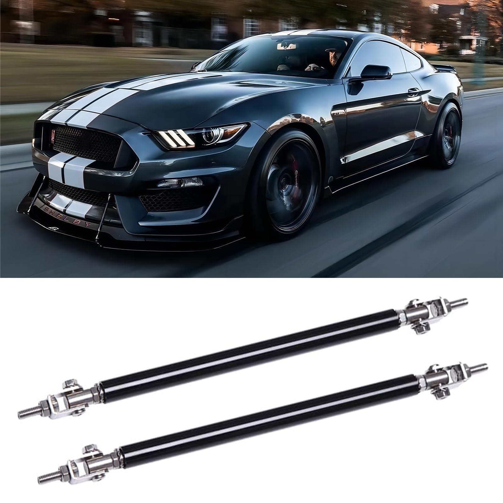 2pc Adjustable 10''-13'' Front Bumper Lip Splitter Diffuser Strut Rod Tie Bars Compatible with Most Vehicles