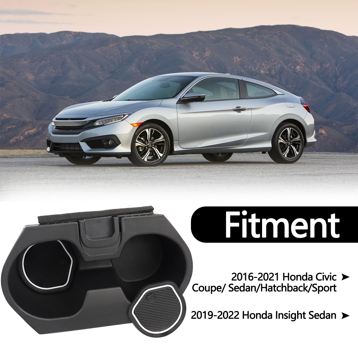 Cup Holder Insert with Coaster Accessories for Honda Civic 2016-2021 Lx Ex Si Sport Hatchback Coupe Sedan Insight Center Console