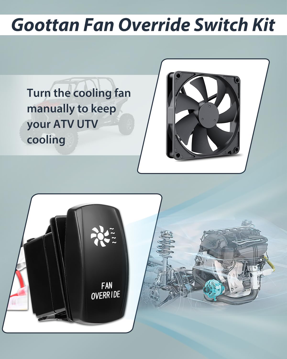 Goottan Atv Utv Fan Override Switch Kit Led Rocker Switch For Engine Cooling Fits For Polaris Rzr Ranger 800 900 Xp 1000 Can Am X3 Maverick Defender Commander