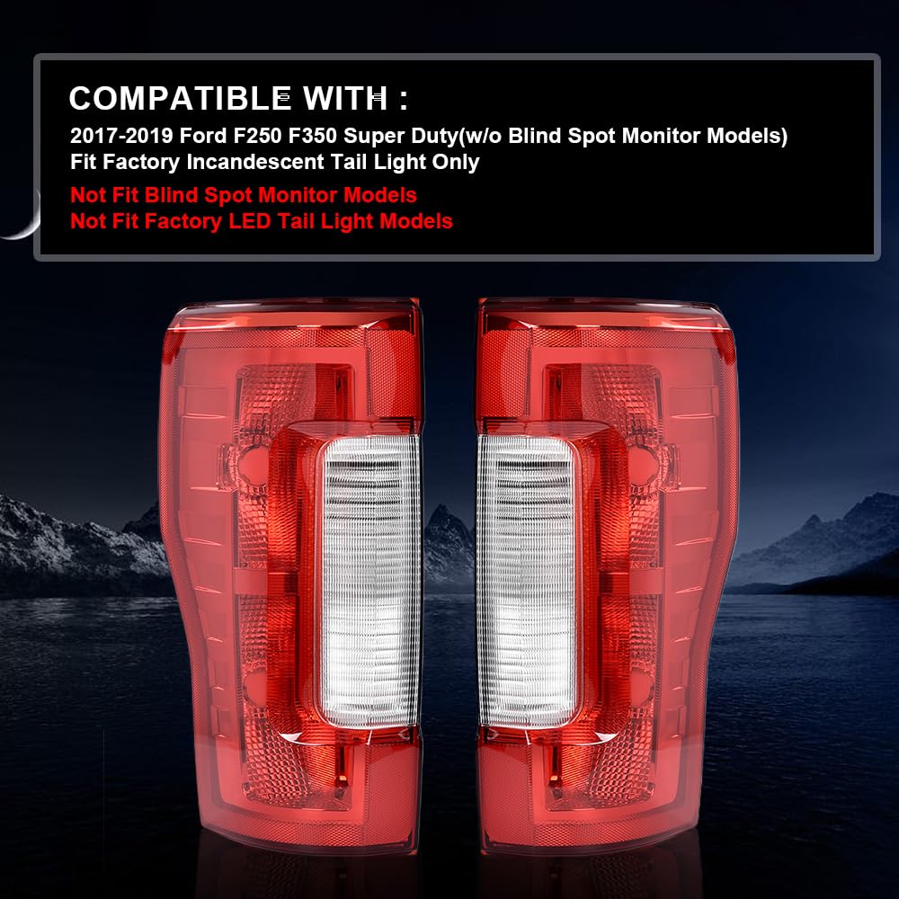 Pit66 Tail Lights Assembly Compatible With Ford F250 F350 Super Duty 2017-2019 Fit Factory Incandescent Tail Light W/O Blind Spo