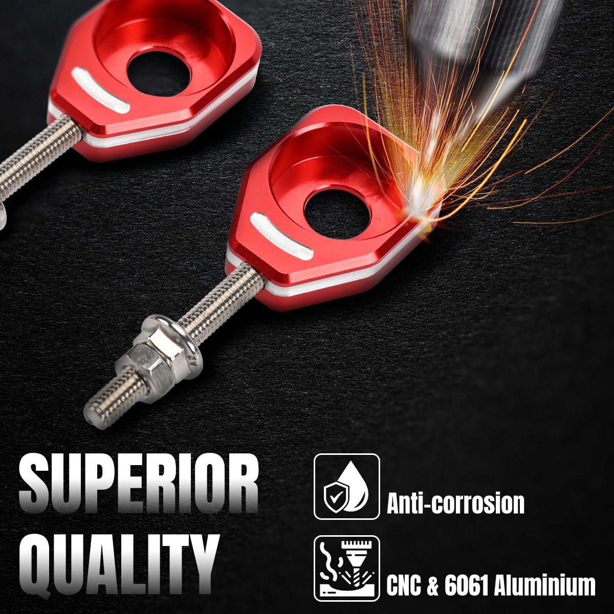 Canitu Red Rear Chain Adjusters,Motorcycle Billet Rear Axle Blocks Swingarm Spool Tensioner Tension Adjuster Accessories For Honda Crf110 2013-2023