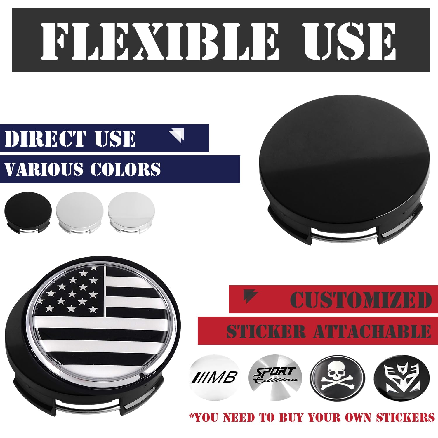 Kitspro 2.5Inch 63Mm Wheel Center Caps For Toyota Corolla Camry Highlander Rav4 Rim Hub Caps, Pack Of 4 (Gloss Black, Outer 63Mm