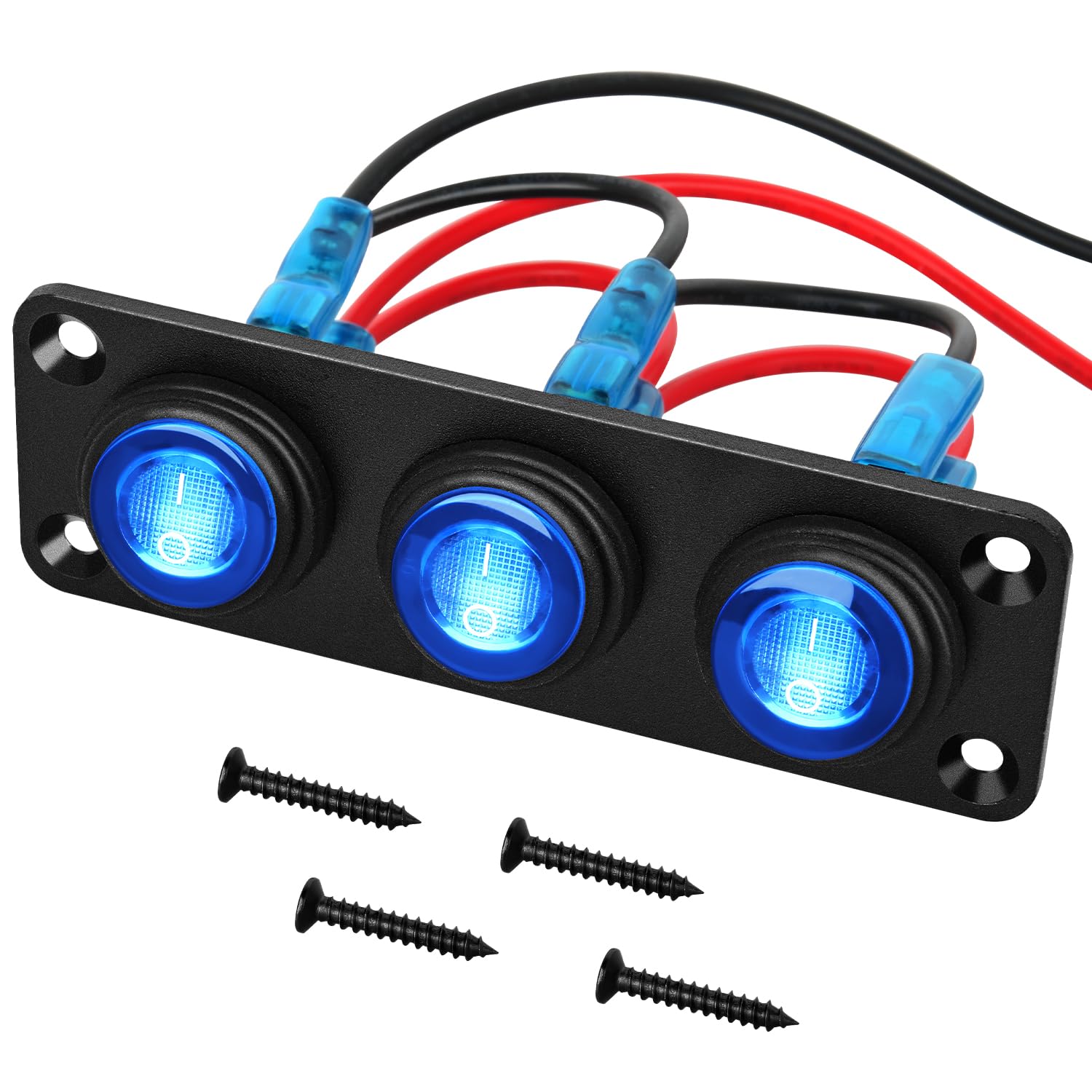 Nilight 3 Gang Rocker Switch Panel 12V Waterproof On-Off Toggle Switches With Blue Led Light Three Pin For Automotive Lights Mar