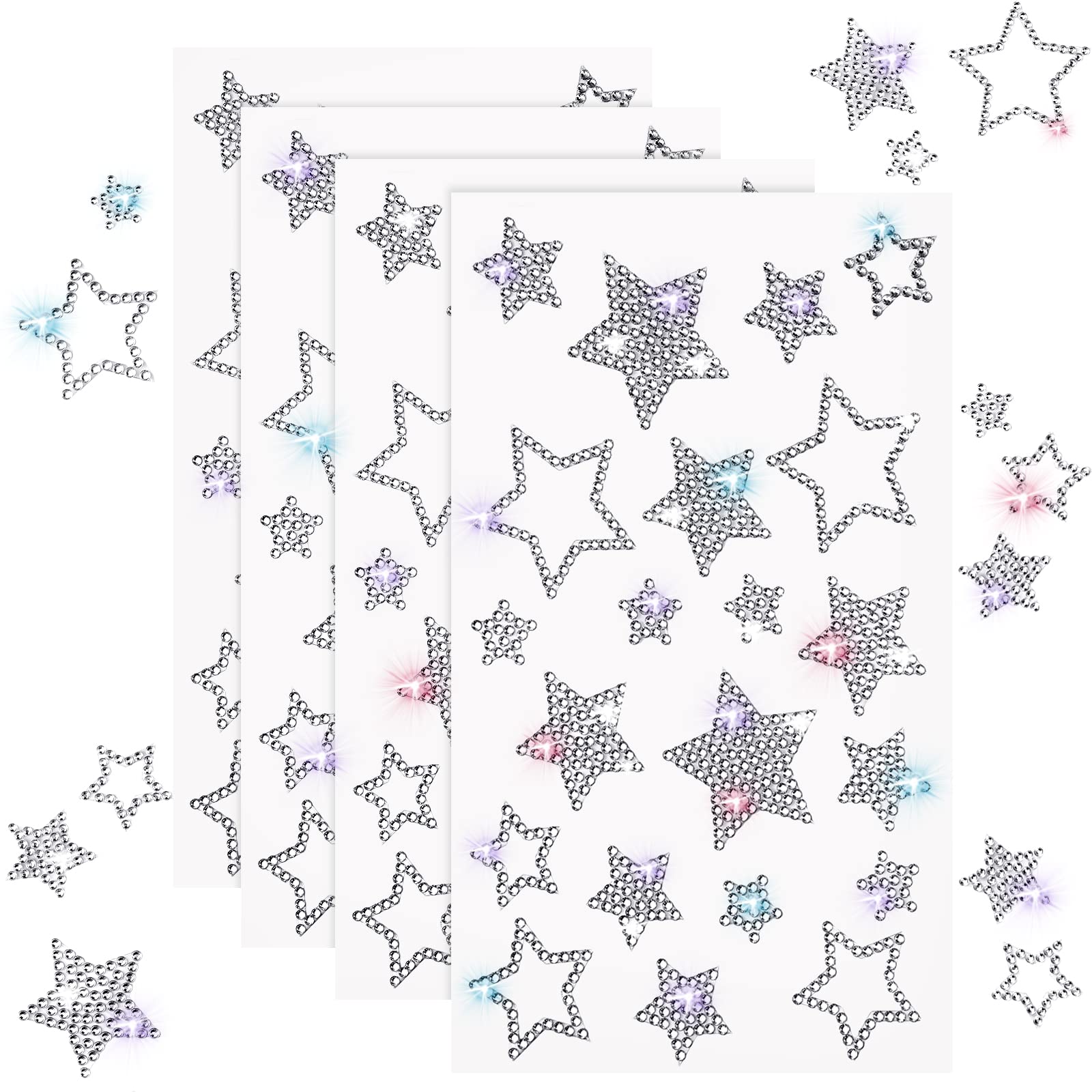 Epakh 84 Pieces Rhinestone Star Stickers, Silver Glitter Bling Sticker Self Adhesive Crystal Star Sticker For Winter Holiday Pac