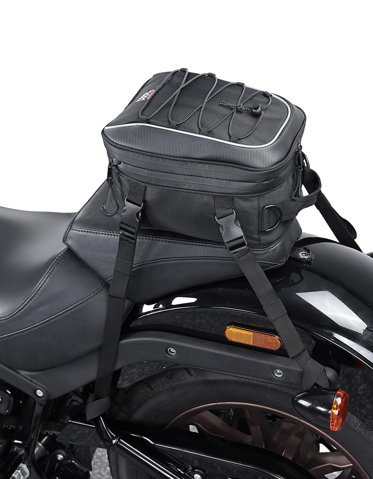 Kemimoto Motorcycle Tail Bag, Dual Use Motorcycle Rear Seat Bag With Waterproof Rain Cover, 7-14L Expandable Motorbike Helmet Ba