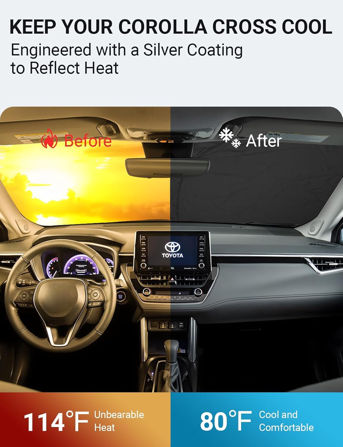 Proadsy 2025 Upgrade Windshield Sun Shade Custom Fit 2022-2024 2025 Toyota Corolla Cross (Not For Corolla) 4-Layer Foldable Fron