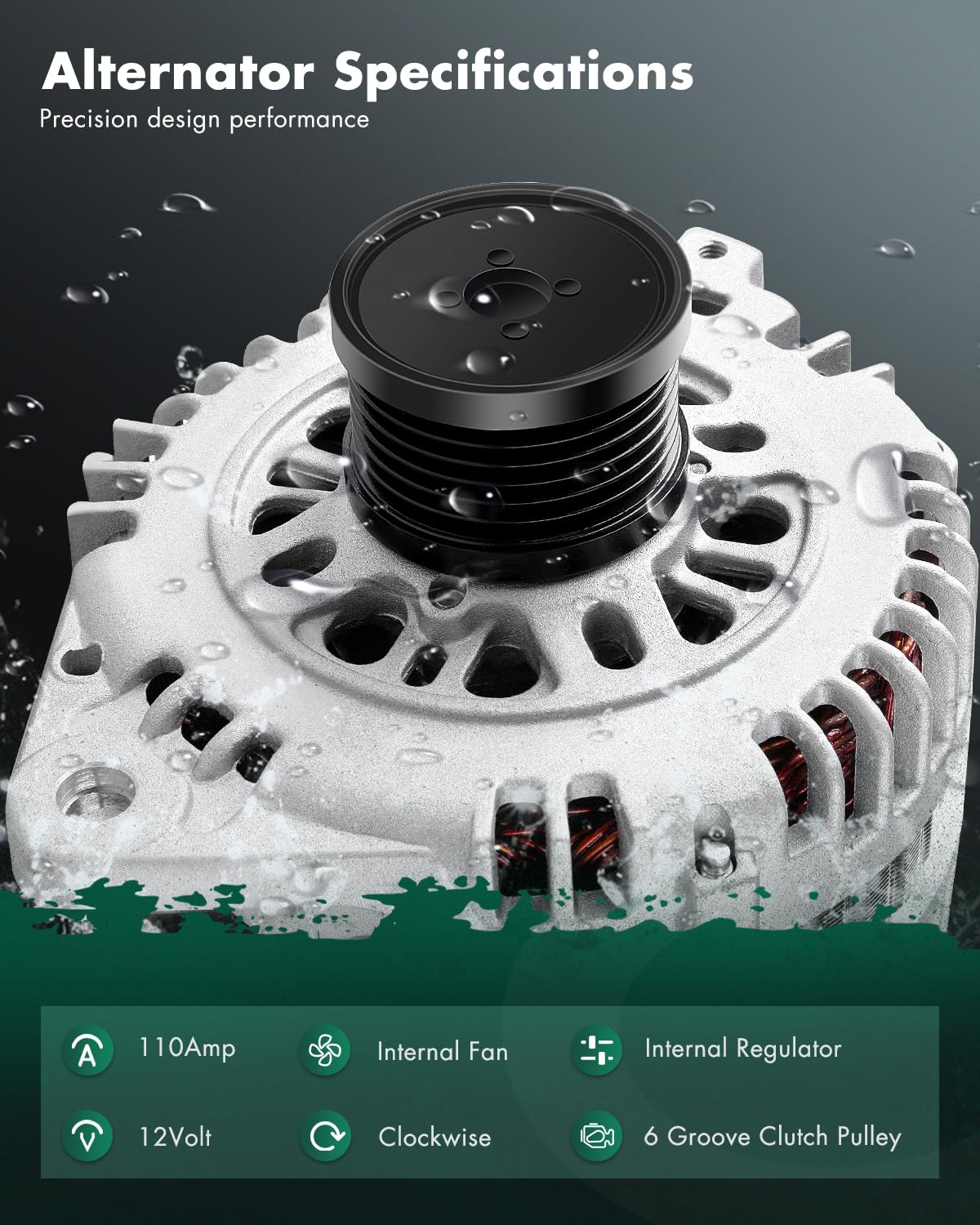 SCITOO Alternator Fit for Nissan for Altima 2.5L 2002-2006, Sentra 2.5L 2002-2006- 12V 110Amp CW 6 Groove Clutch Pulley, Replace