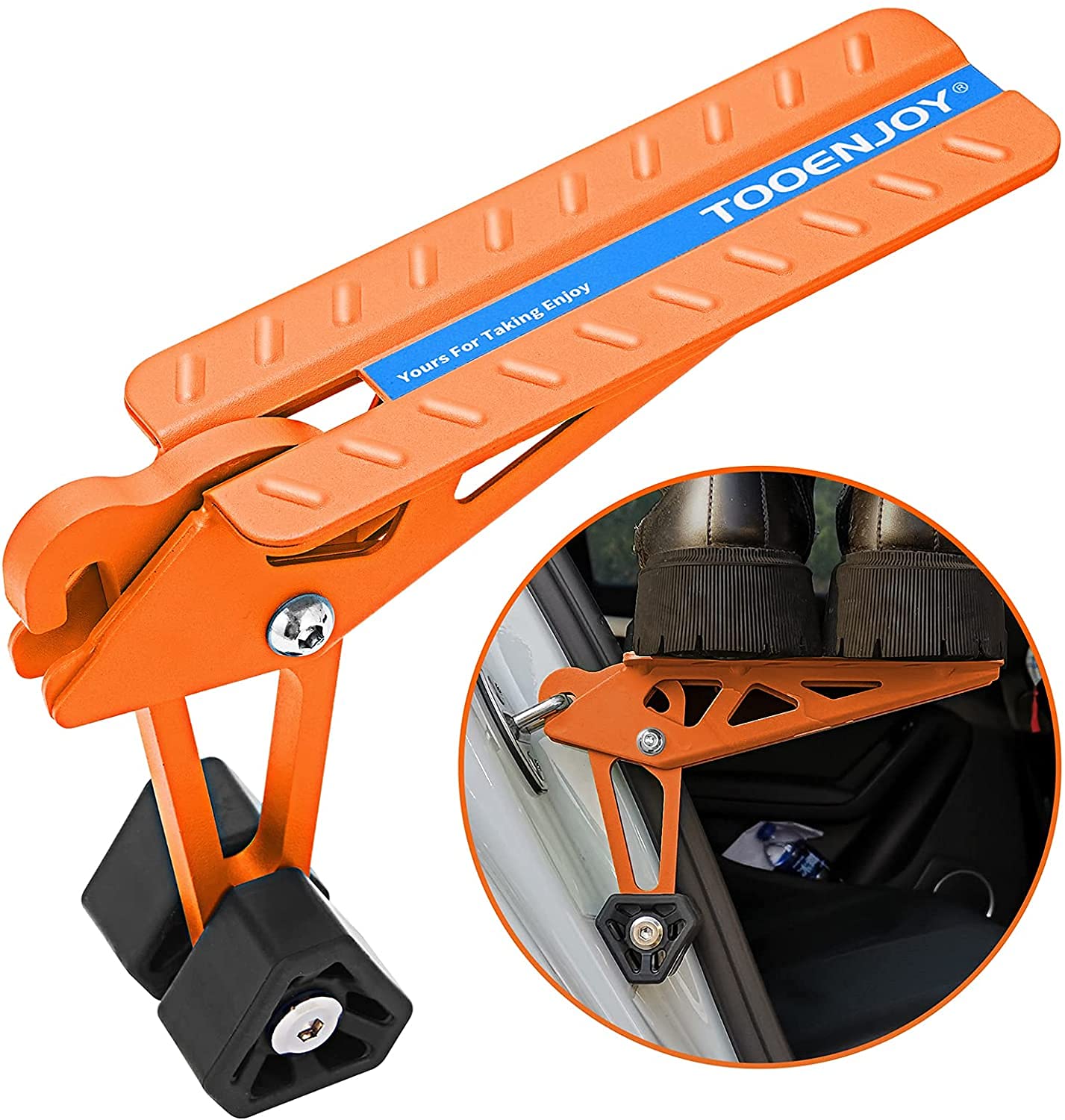Tooenjoy Universal Fit Car Door Step, Foldable Roof Rack Door Step Up On Door Latch, Both Feet Stand Pedal Ladder, Easy Access To Rooftop For Most Car, Suv, Truck, Max Load 400 Lbs(Orange