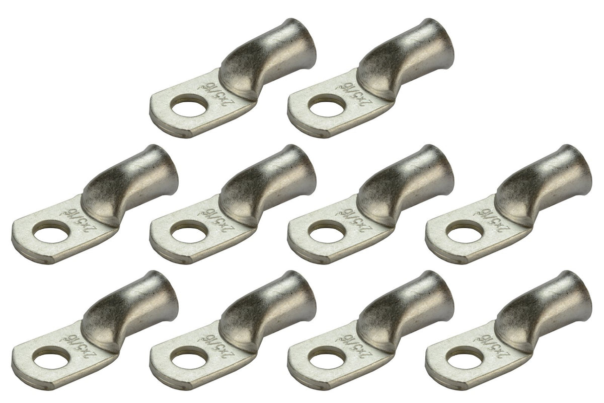 Temco 10 Pack Tinned Copper Welding Battery Cable Ends, Lugs Terminal 2 Awg 5/16'' Hole - Marine Grade (6 Awg To 1/0 Awg Options