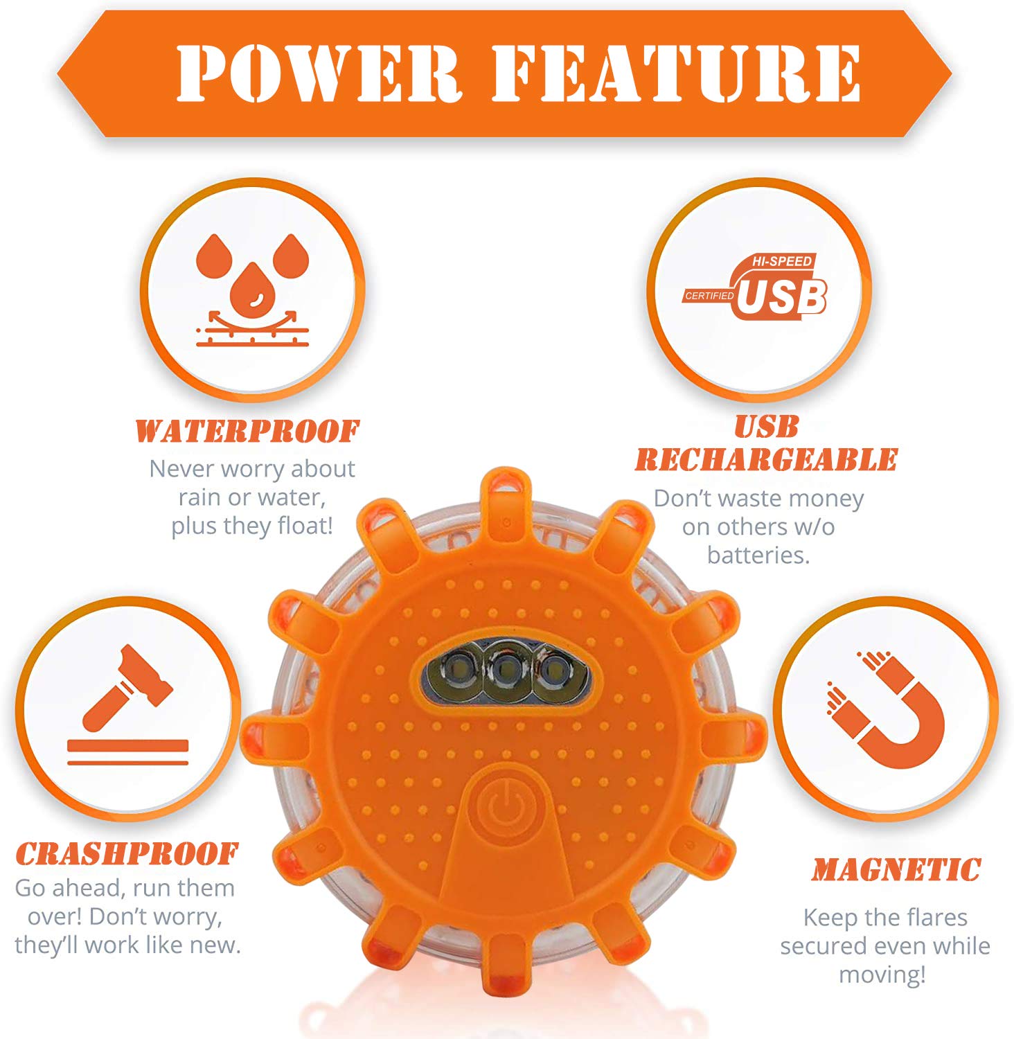 Ecoangel Usb Rechargeable Led Road Flares Emergency Lights-Roadside Warning Car Safety Beacon Flashing Disc Flare Kit With Magne