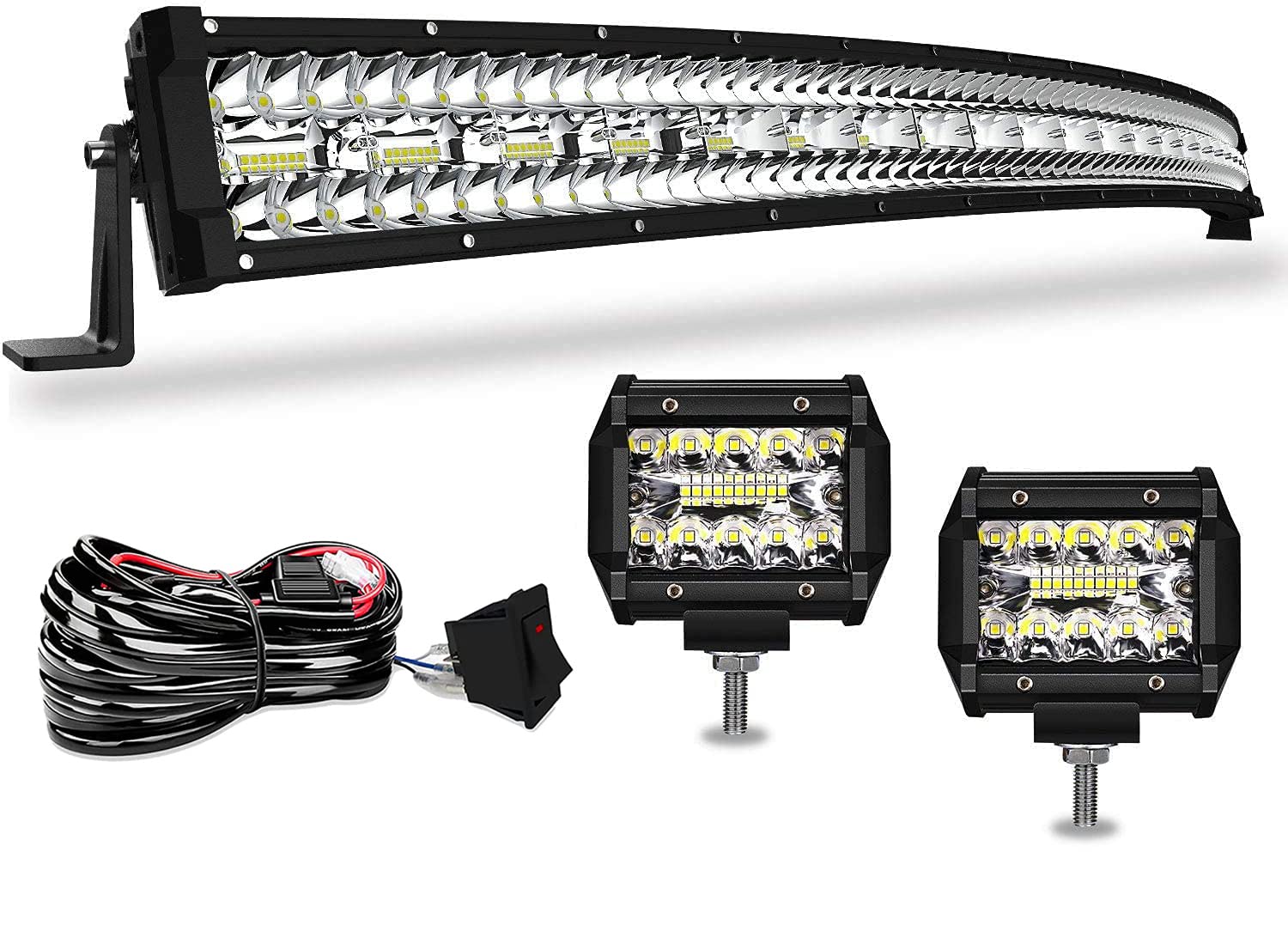 50'' Led Light Bar Curved Dakride Triple Row 1032W Flood Spot Combo Beam Off Road Lights 2Pc 4Inch 60W Spot Driving Fog Lights W