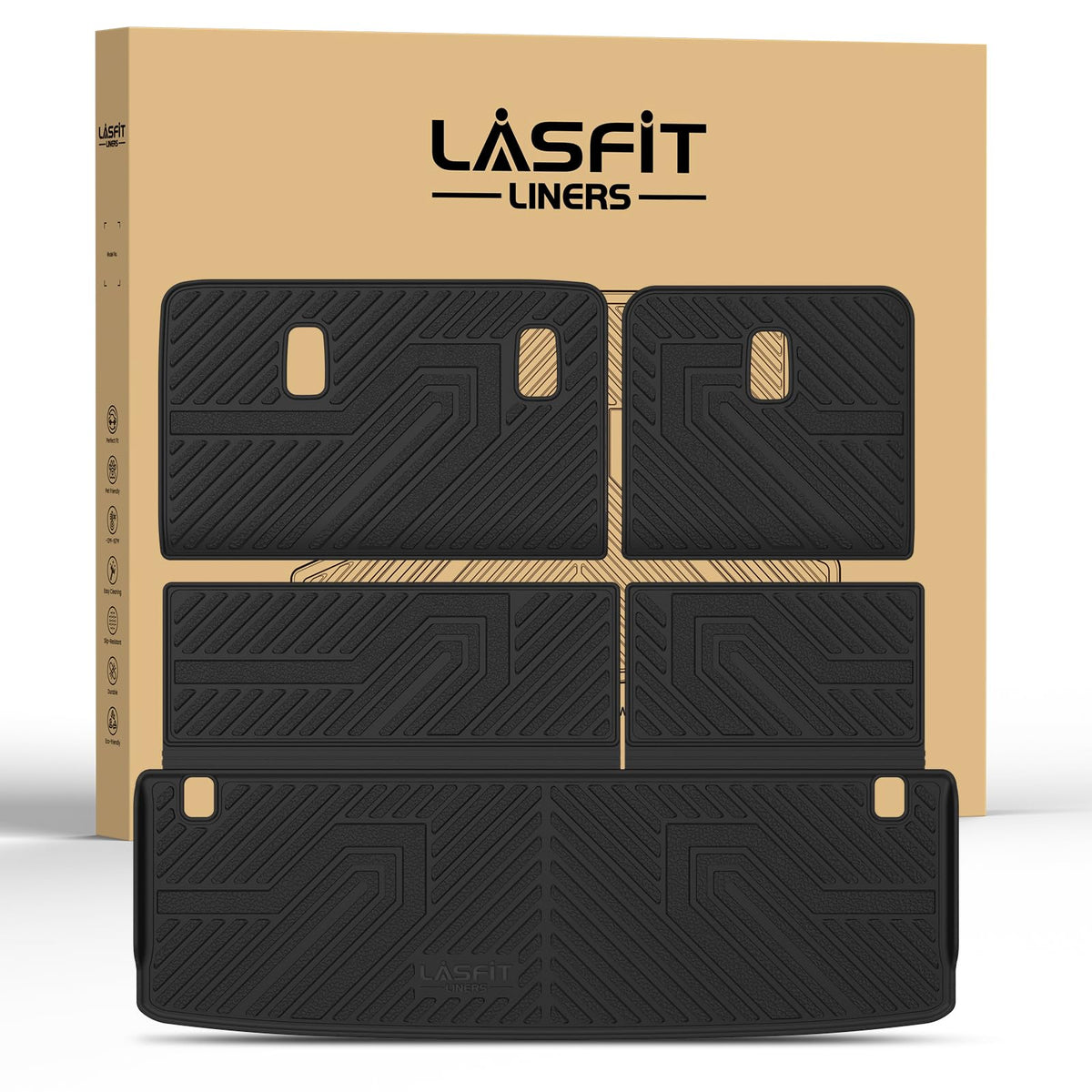 LASFIT Cargo Mat & Backrest Mats for Nissan Armada/Infiniti QX80 2025 7/8 Seats, All Weather TPE Custom Fit Easy Clean Durable N