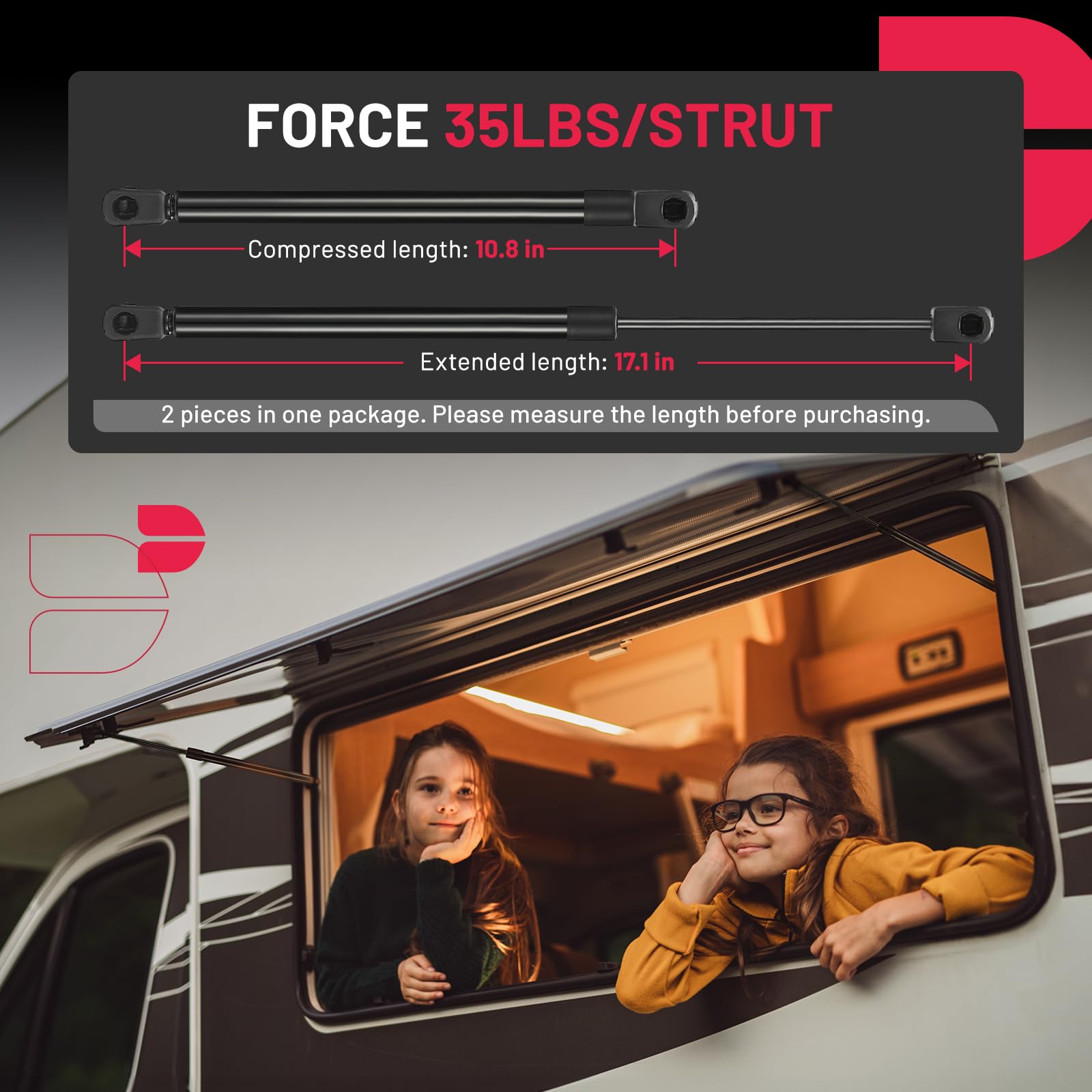 Bdfhyk C16-02648 17In/35Lbs (156N) Gas Shocks Struts For Leer Are Snugtop Camper Shell Truck Topper Rear Window, Truck Pickup Ca
