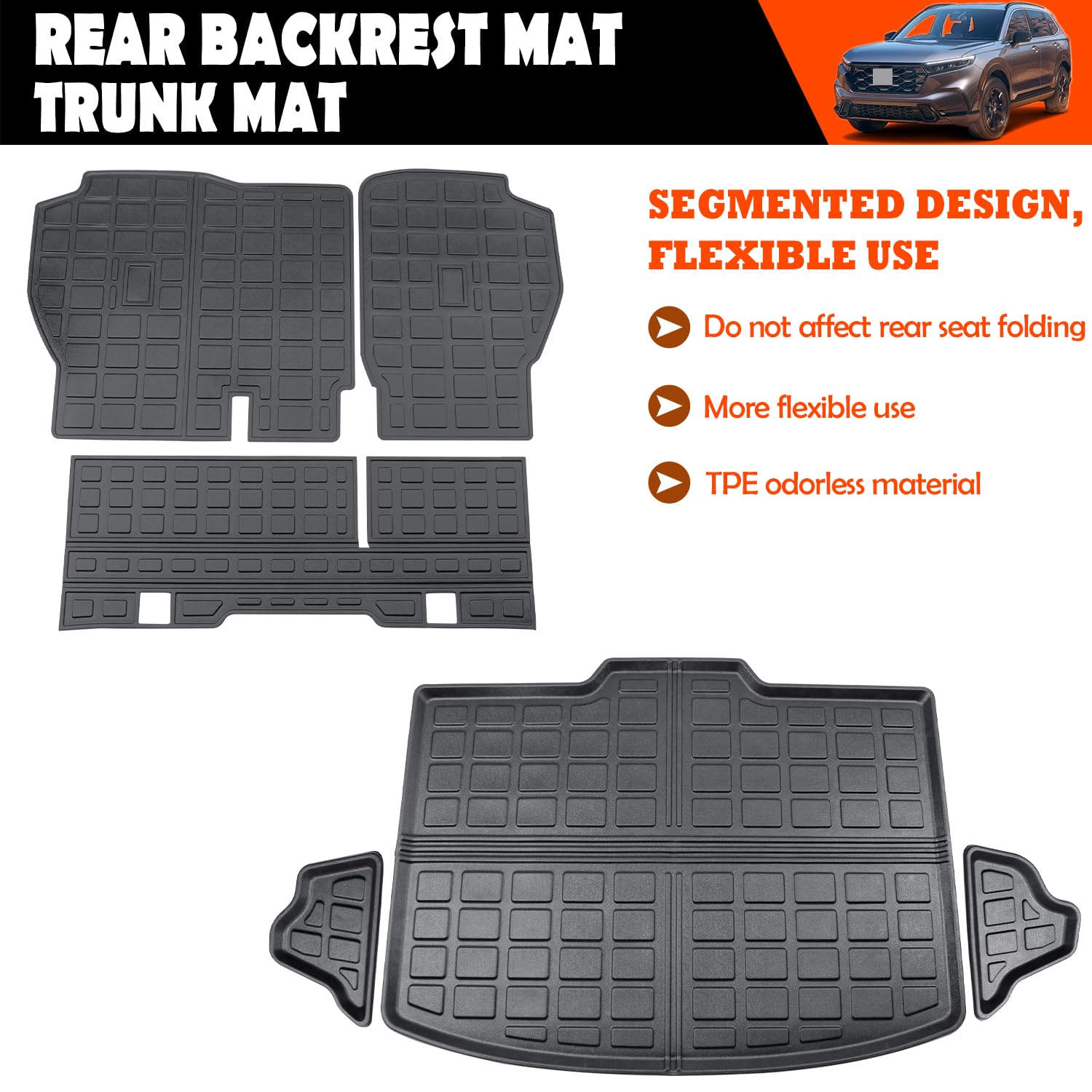 Powoq Cargo Mat Compatible With 2023 2024 Honda Crv Backrest Mat Tpe Trunk Mat Cargo Liner Replacement For 2023 2024 Honda Crv A