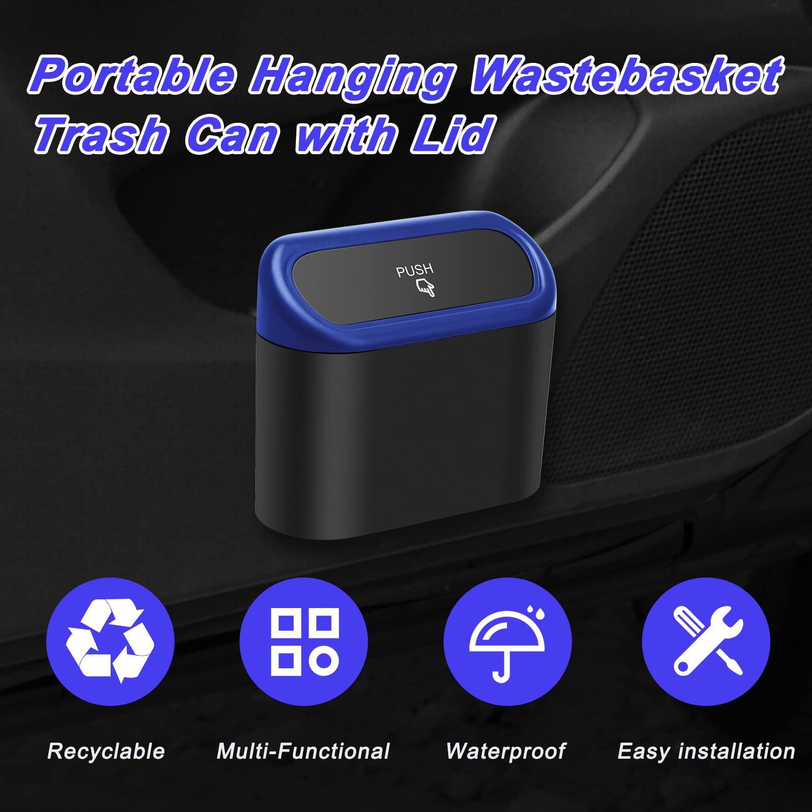 Ahier Small Car Trash Can With Lid, Car Garbage Can Portable Hanging Mini Car Trash Can Car Holder With 30Pcs Garbage Bags For Car, Office, Home