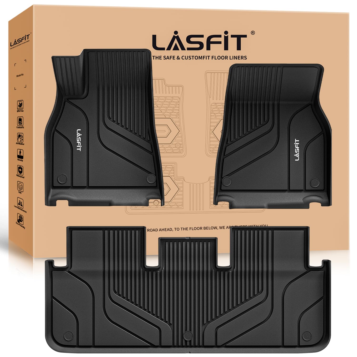 Lasfit Floor Mats For Tesla Model X 6 Seater & Model X Plaid 2025 2024 2023 2022 2021, All Weather Tpe Custom Fit Floor Liners 1
