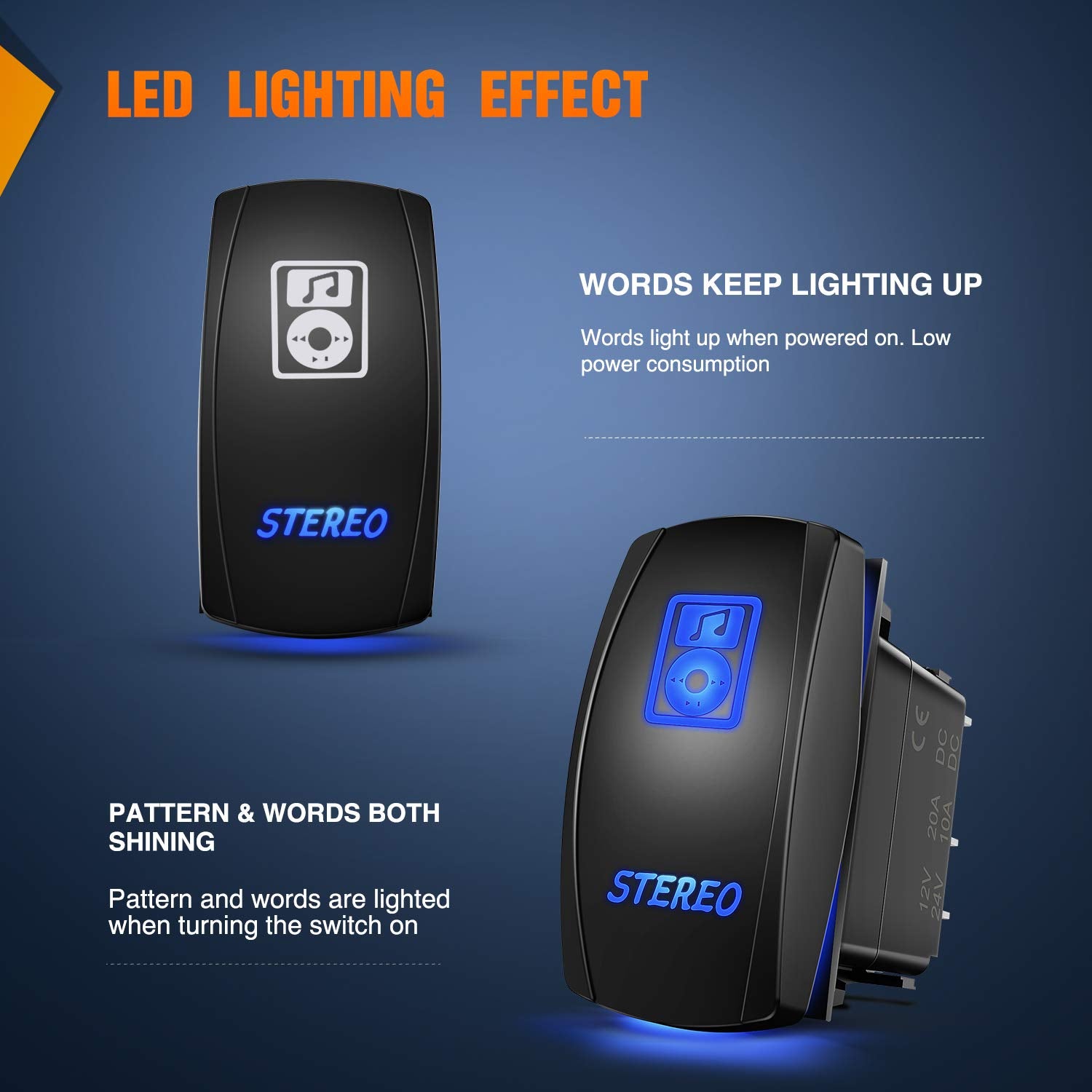 Nilight LED Light Bar Rocker Switch Stereo Rocker Switch 5 Pin Laser On/Off Switch 20A/12V 10A/24V Switch Jumper Wires Set,2 Yea