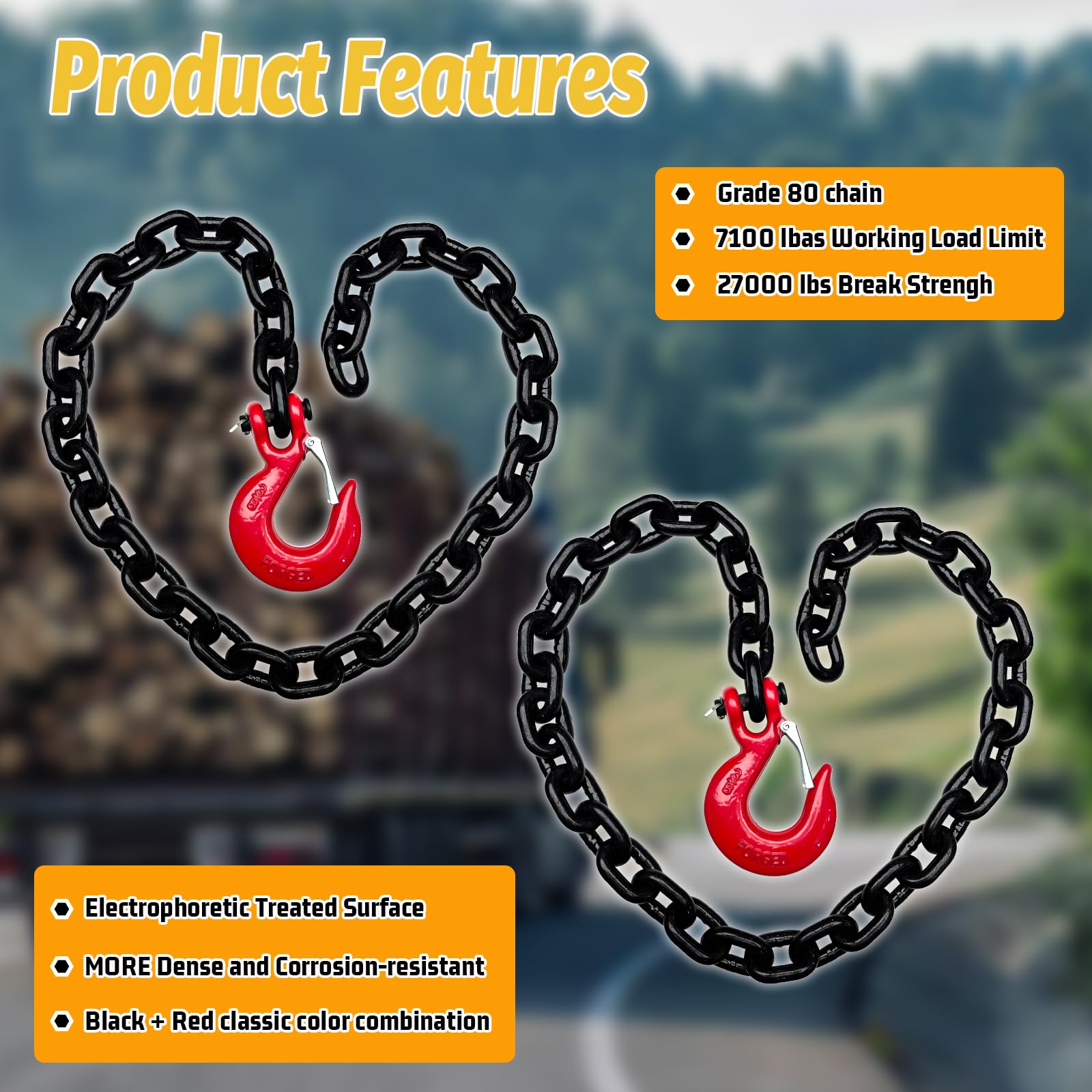 Senkeyfe 3/8'' Trailer Safety Chains G80 Tow Chains With G70 Clevis Safety Hooks|7100 Lbs Safety Working Load 27000 Lbs Break St