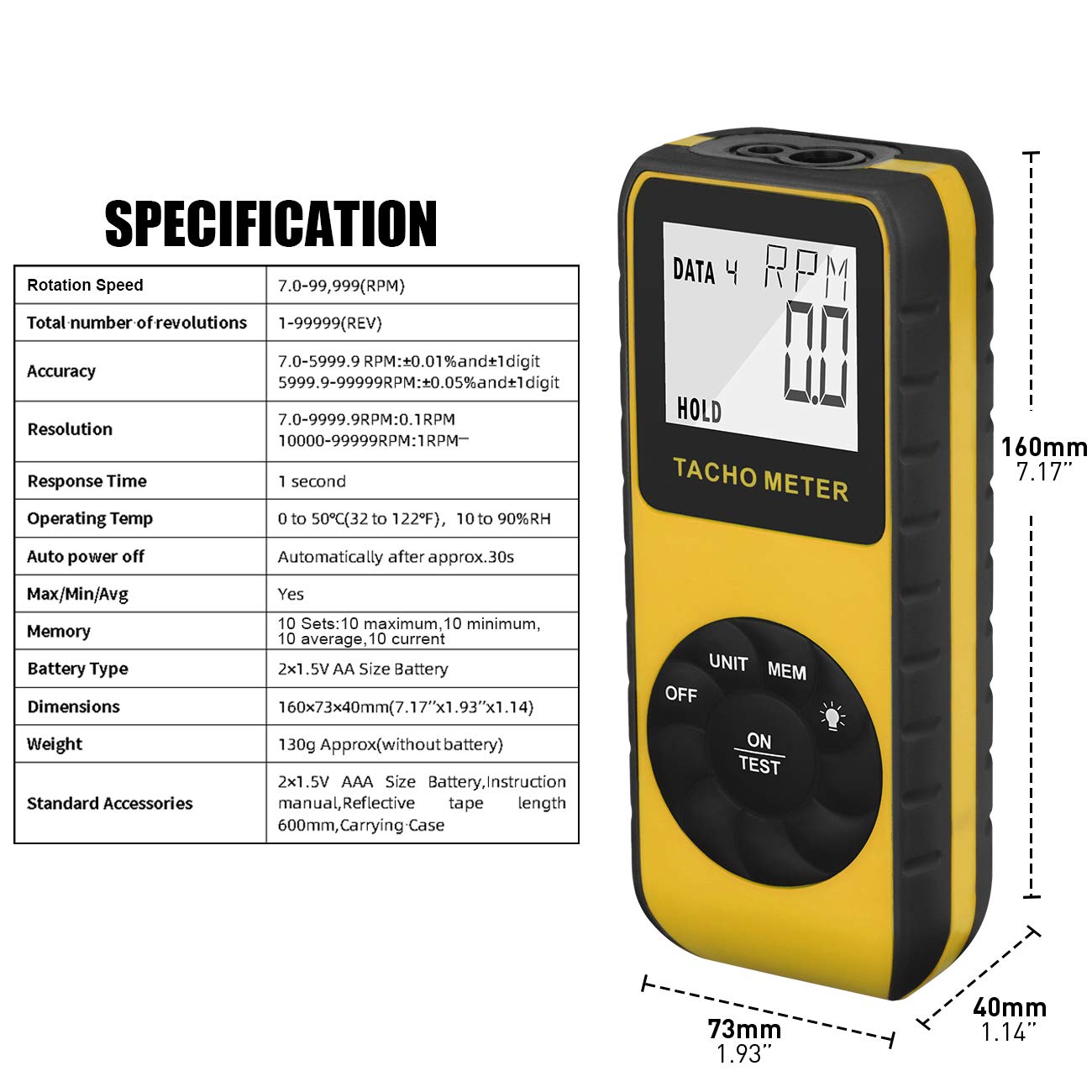 Photo Tachometer Non-Contact 7.0-99,999 Rpm Speed Meter, Aiomest Laser Automotive Speedometer, Tach Gauge Tester Measure Rpm For