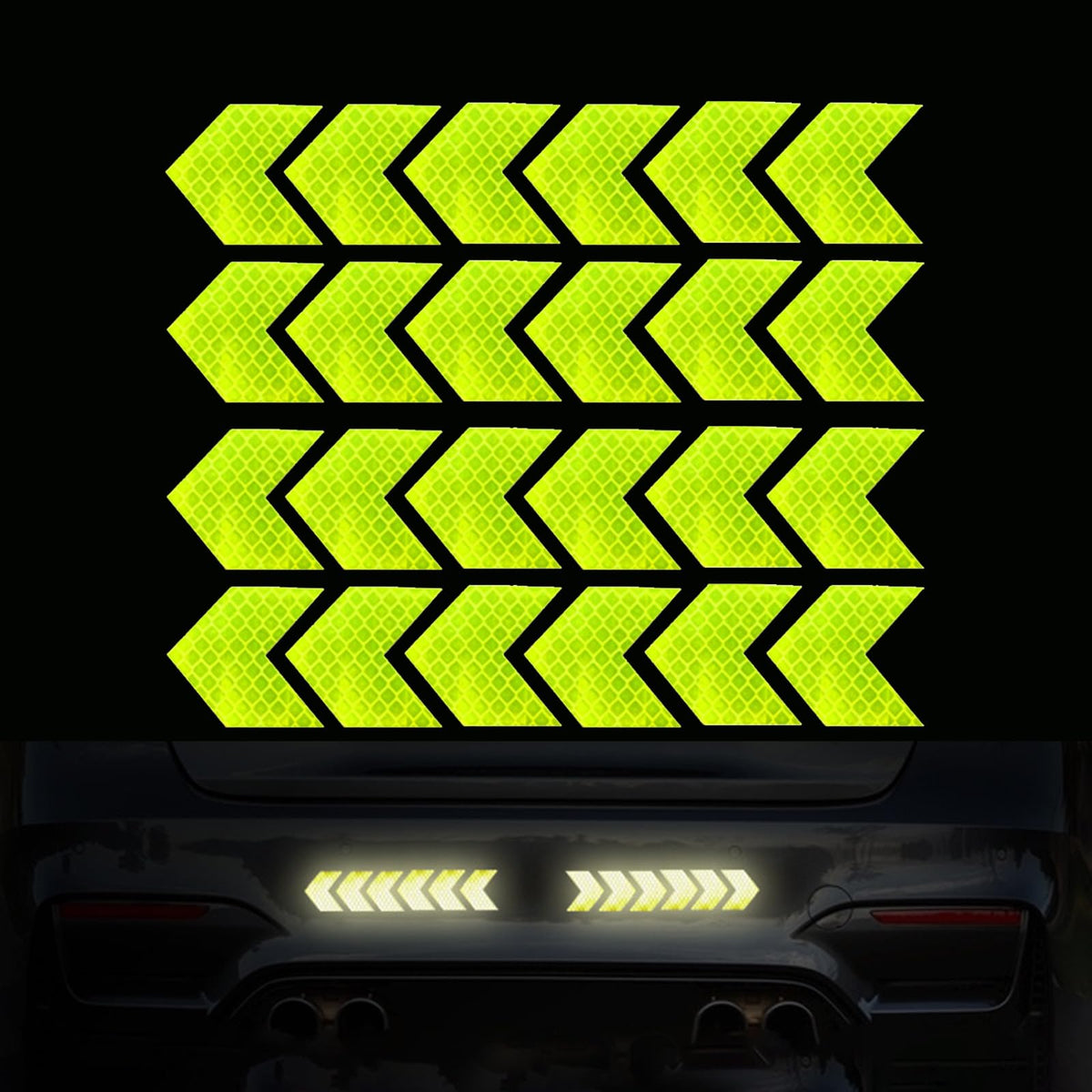 ZKFAR 24 PCS Arrow Reflective Stickers, Rear Bumper Safety Warning Stripe Sticker, Night Visibility Waterproof Adhesive Decals, 