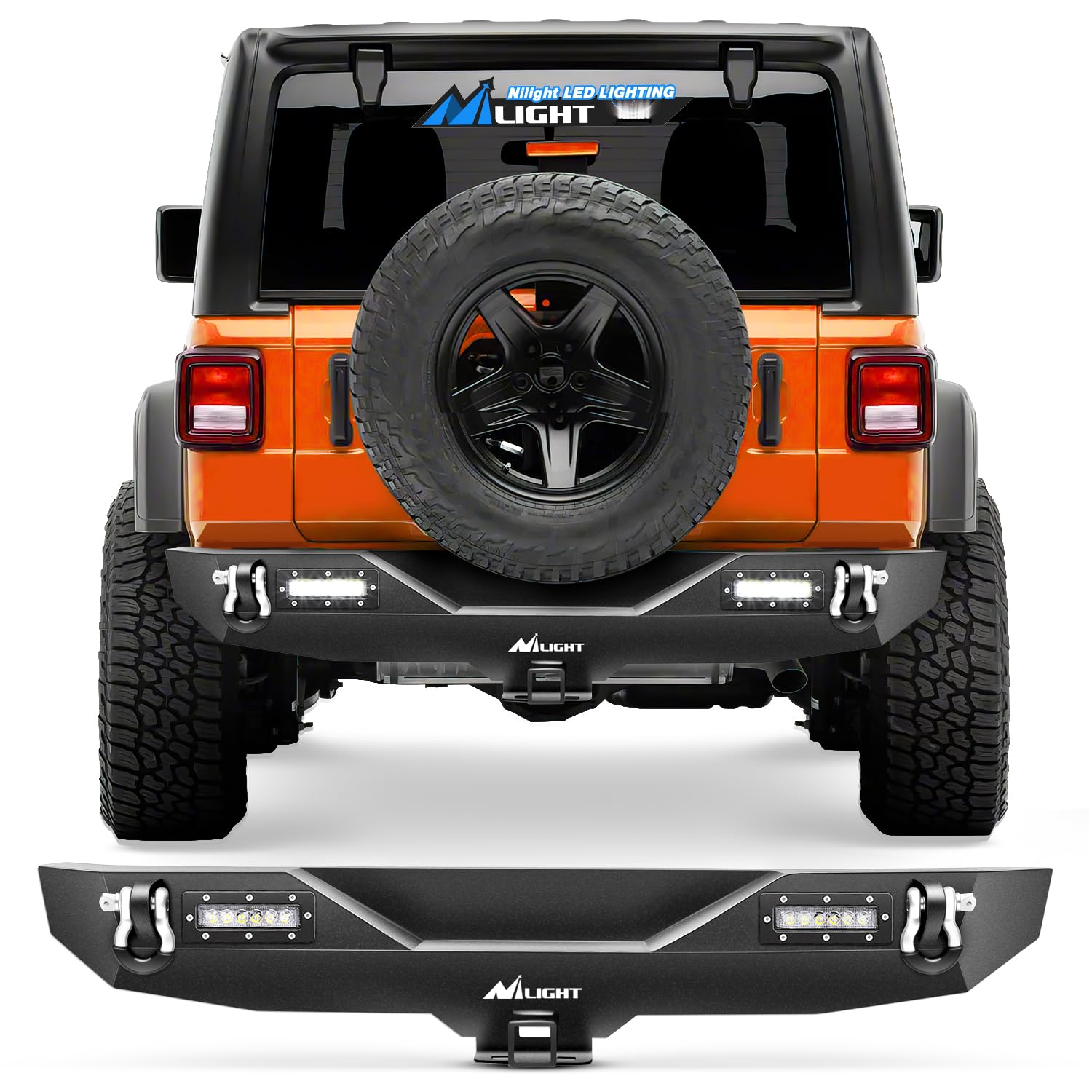 Nilight - Jk-52A Rear Bumper Compatible For 2007-2018 Wrangler Jk,Rock Crawler Bumper With Hitch Receiver & 2X Upgraded 18W Led
