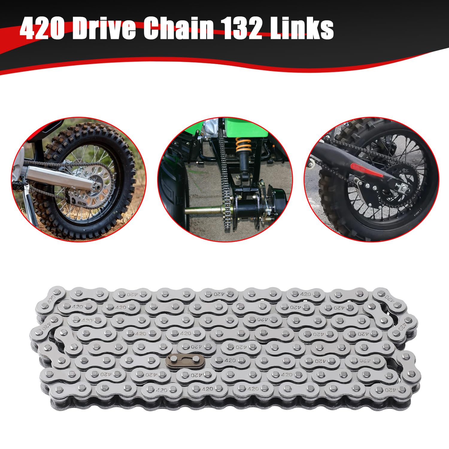 KAMIER 420 Drive Chain 132 Links with Chain Breaker Tool for 70cc 90cc 110cc 125cc TaoTao Coolster Apollo Kazuma SSR Baja Chines
