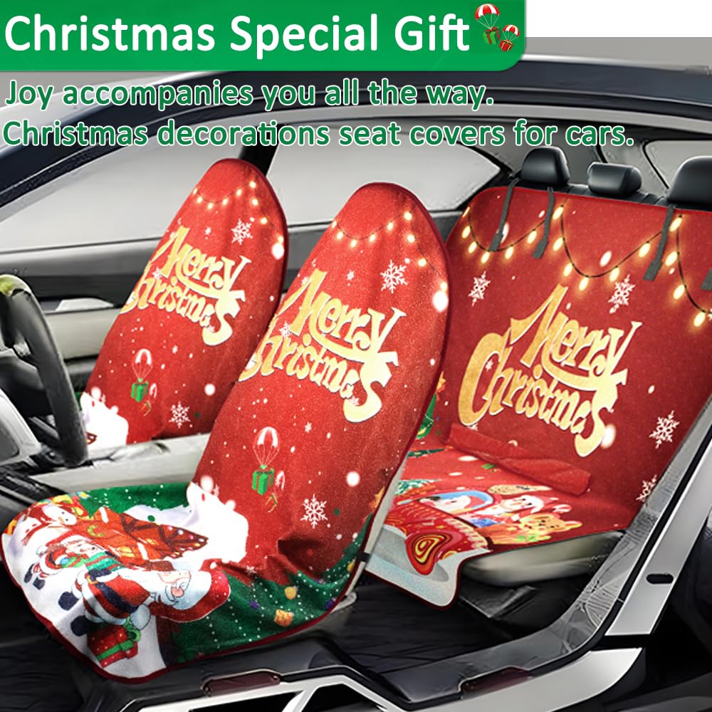 Deckaly Santa Claus Car Decoration Front Seat Covers, Towel Car Seat Protector For Outdoor, Camping, Snow, Workout, Running, Sea