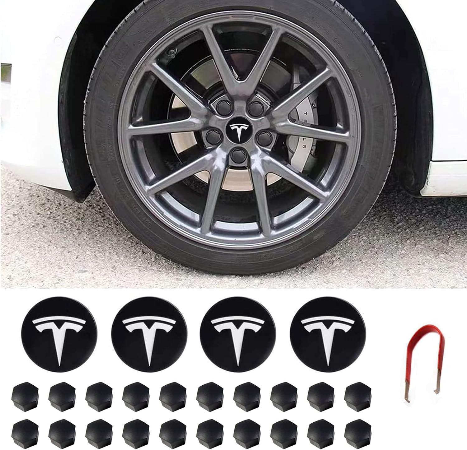 XINFOOB Tesla Model 3 Y Wheel Hub Caps Center Cover Silver Matte (4PCS) for XINFOOB Modification Hubcaps Tesla Accessories