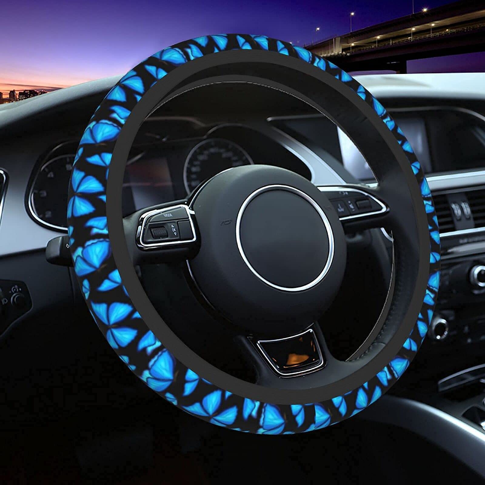 Blue Butterfly Steering Wheel Covers Non Slip Neoprene Steering Wheel Protector Universal 15 Inch For Women Men