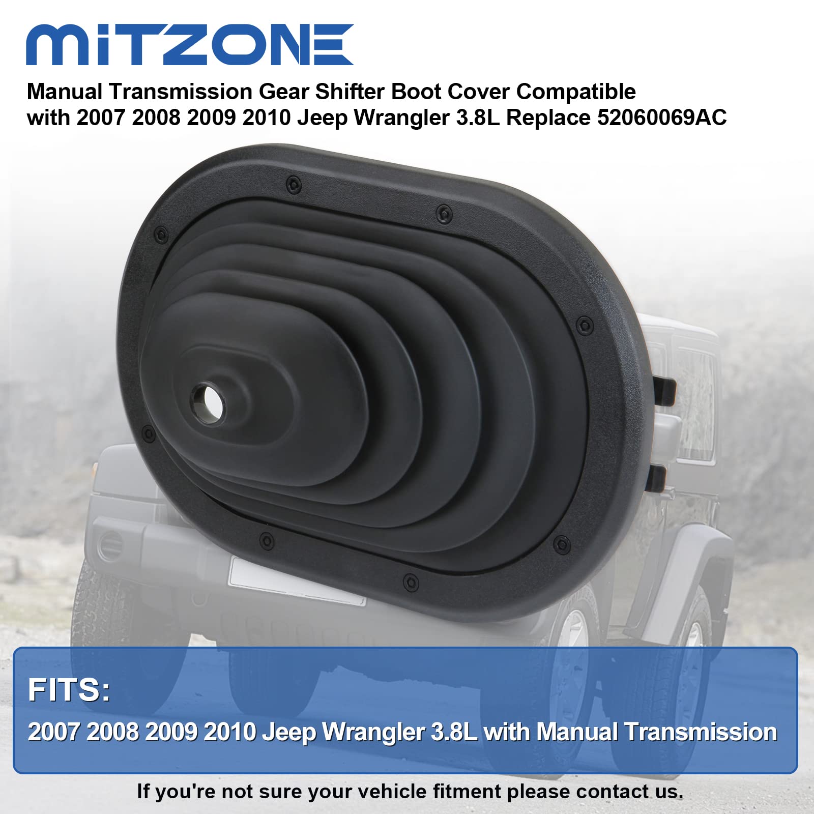 Mitzone Manual Transmission Gear Shifter Boot Cover Compatible With Jeep Wrangler Jk 3.8L 2007 2008 2009 2010 Replace 52060069Ac