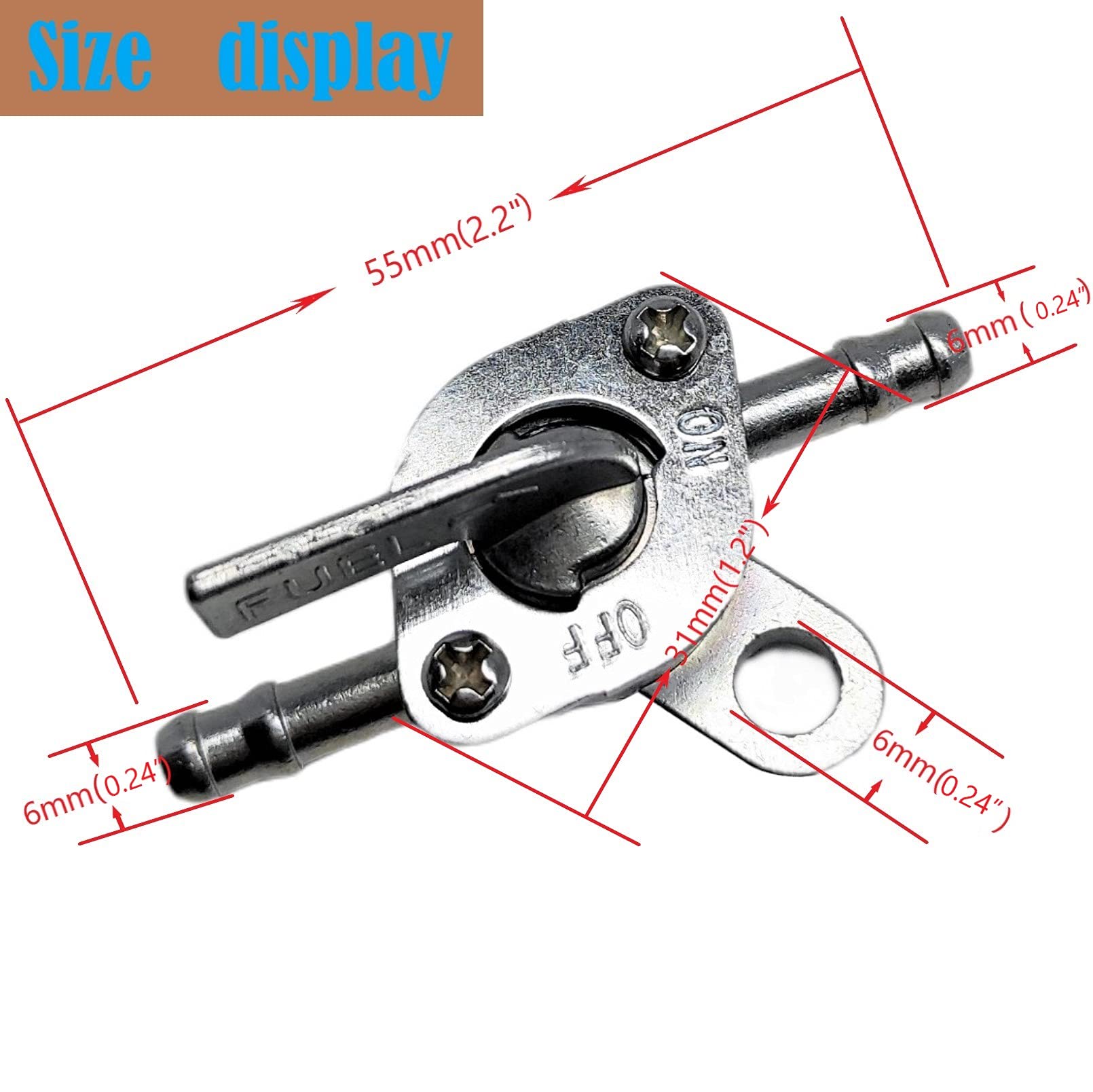 NEW DAFU 2 Pcs - 0.24'' (6mm) Fuel Tank Tap Valve Petcock On-Off Switch Inline for 50cc 70cc 90cc 100cc 110cc 125cc Scooter Pit